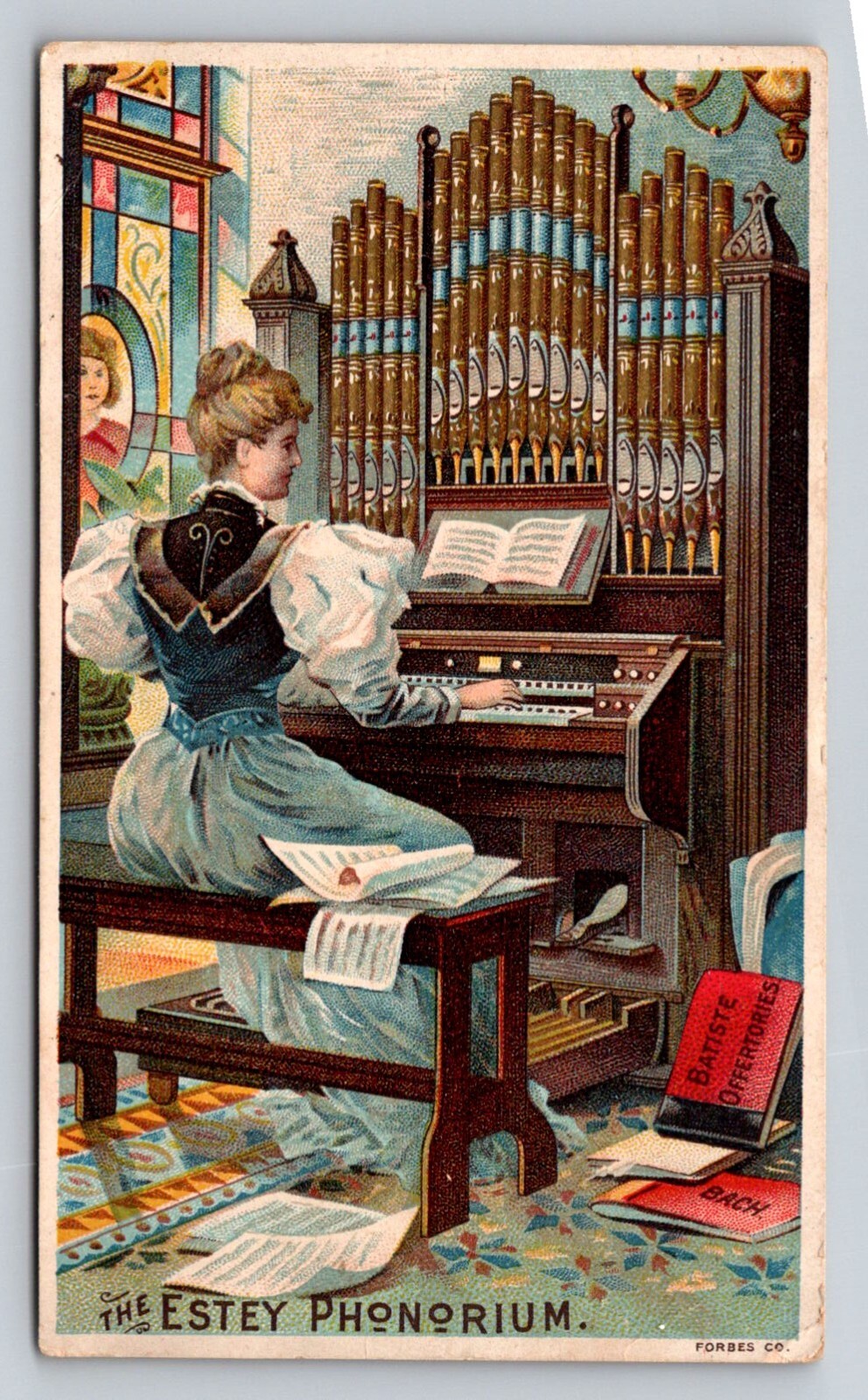 Etsey Phonorium Woman Playing Organ D W Wile Ashland P582