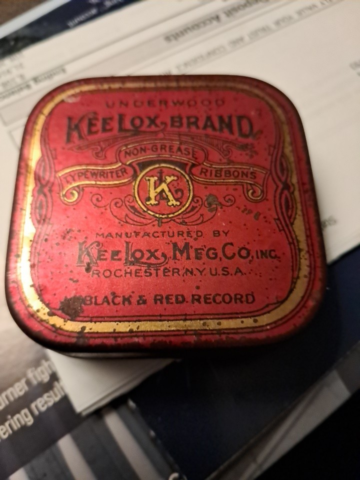 Vintage KEE LOX Brand Typewriter Ribbon Empty Tin Rochester, NY USA