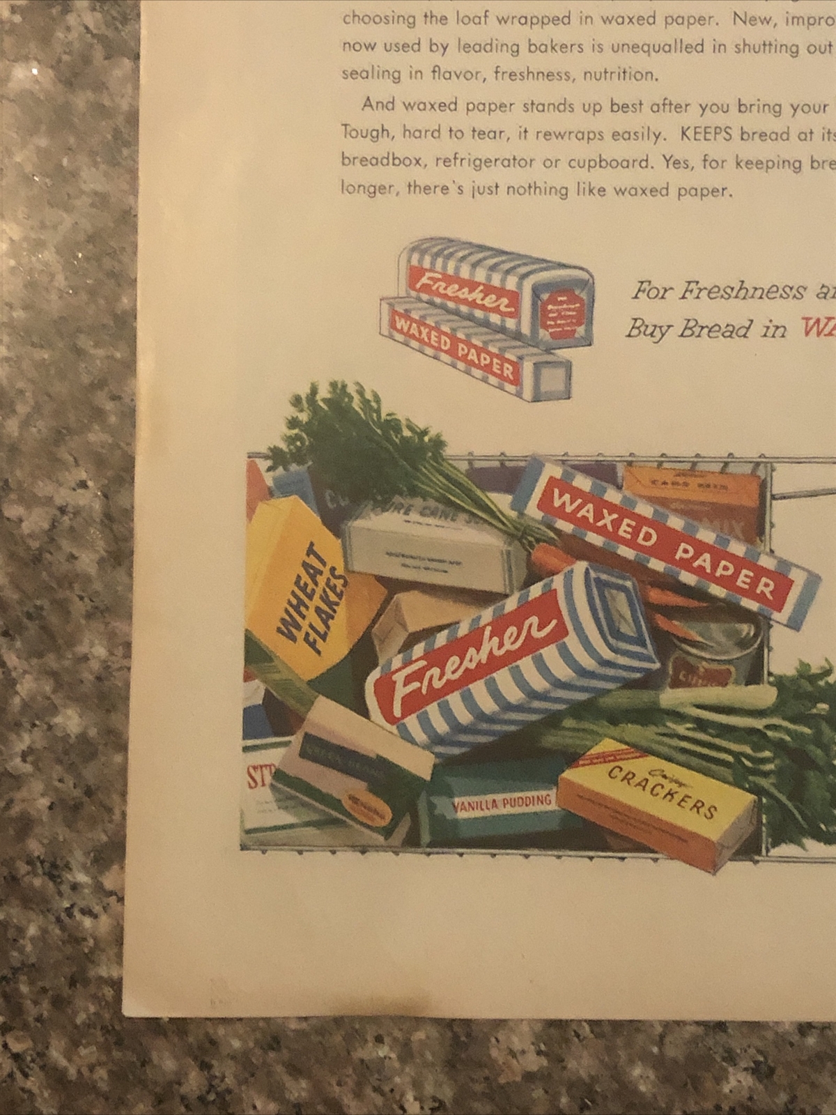 1954 Waxed Paper PRINT AD Buy Bread Wrapped In VTG 1950s Keeps Fresher Longer