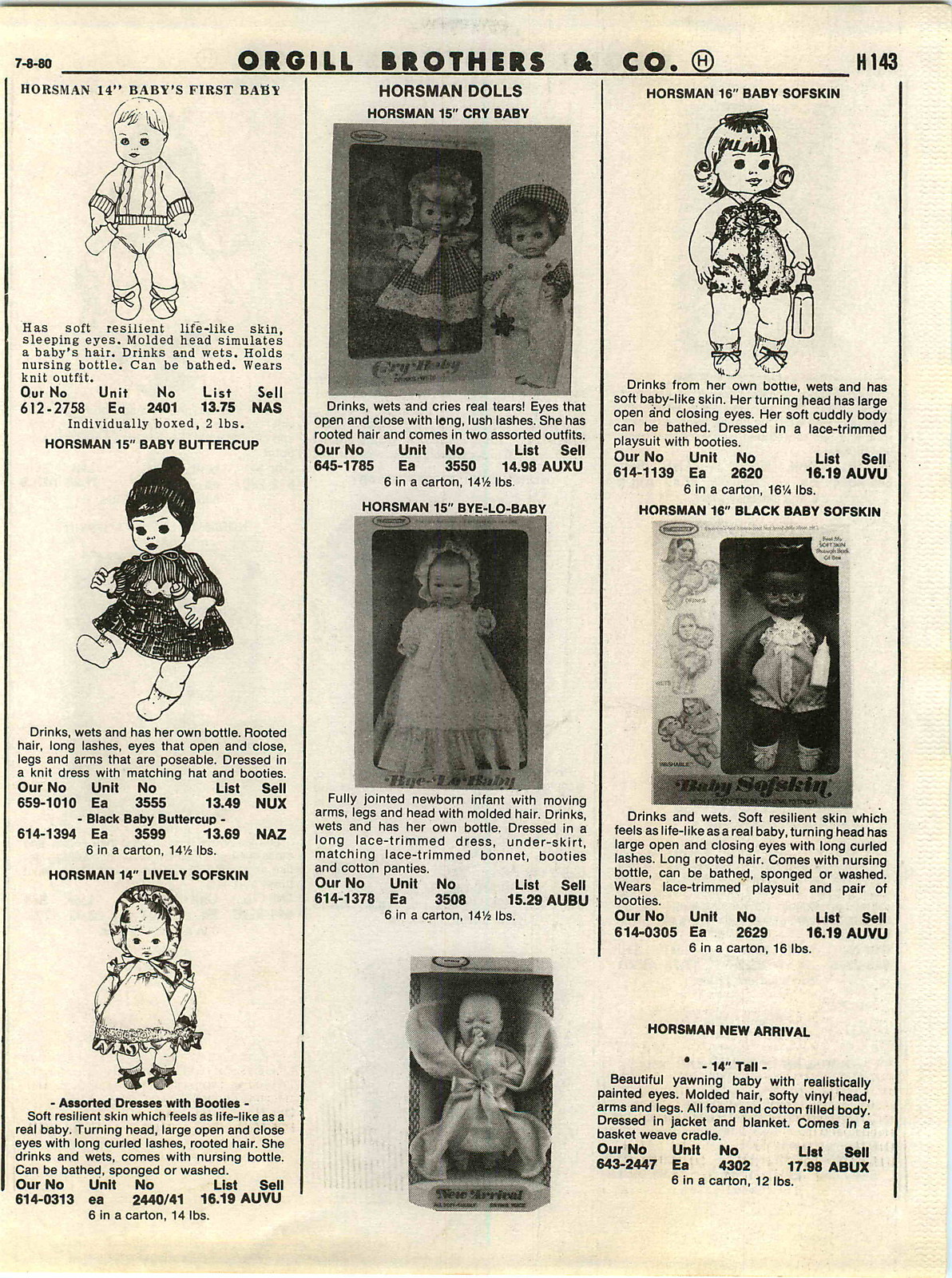 1980 ADVERTISEMENT Doll Horsman Buttercup Black Baby Sofskin Tweety Pie Softykin
