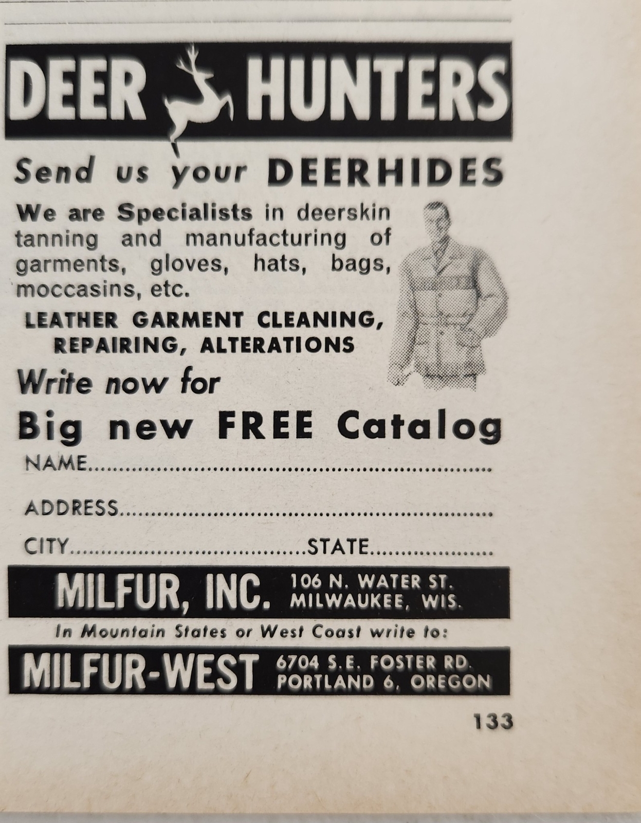1960 Print Ad Milfur Deerskin Tanning for Deer Hides Milwaukee,WI Portland,OR