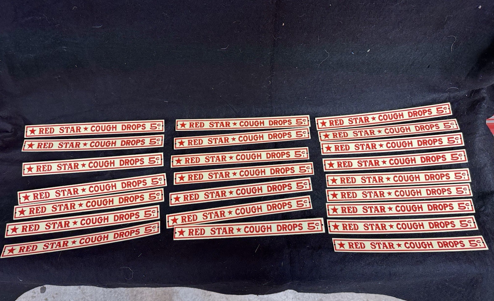 Vintage Red Star Cough Drops 5 Cents Metal Advertisement Sign Red & White Paint