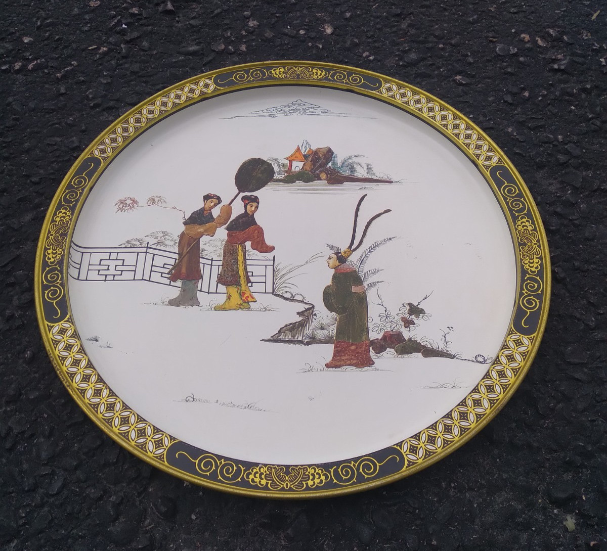 Vintage Serving Tray Tang Dynasty Series Love Story Metal Tin Guildcraft