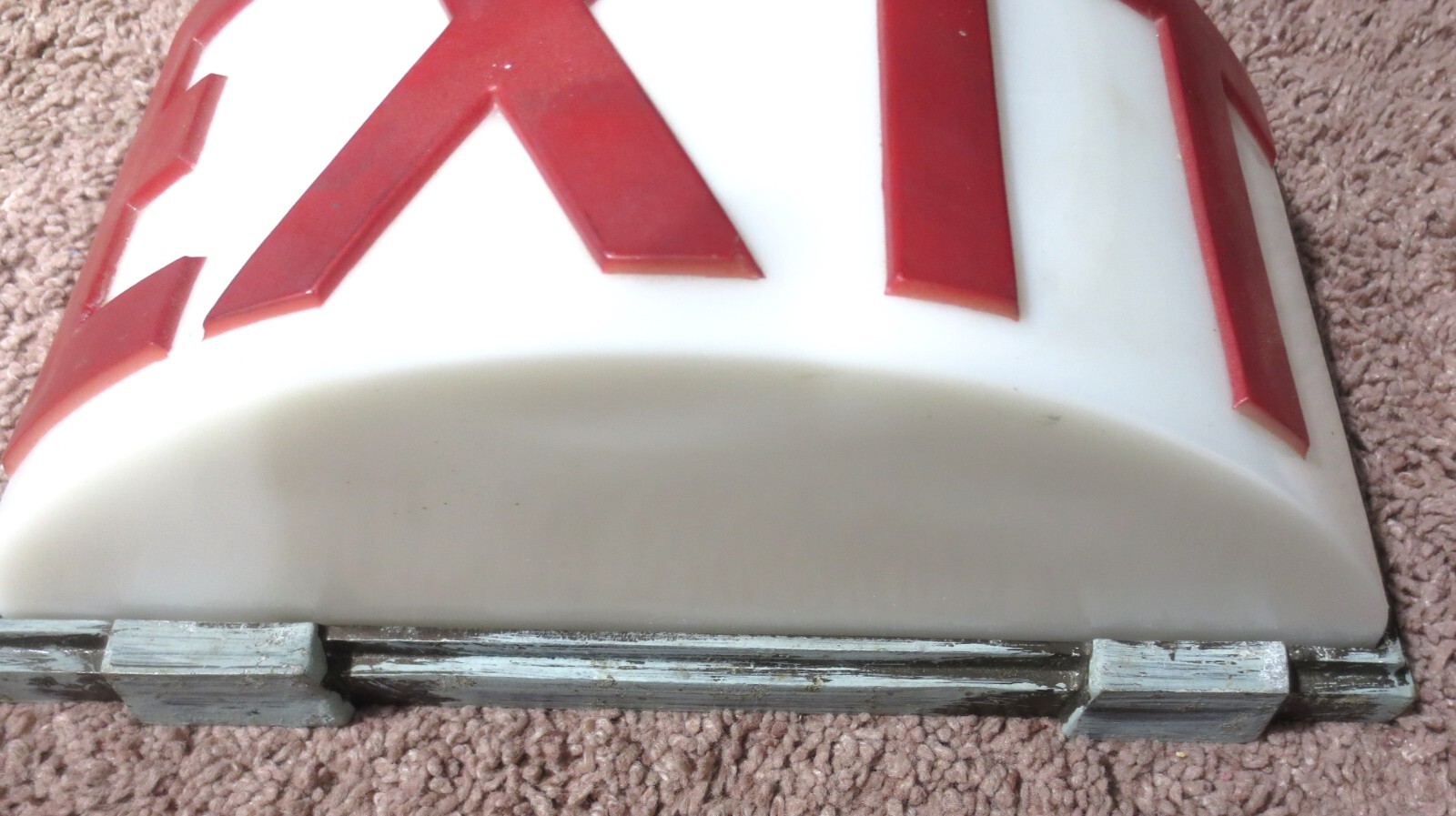 Original 1920’s Pressed Milk Glass Semicircular Exit Light with Hanging Bracket