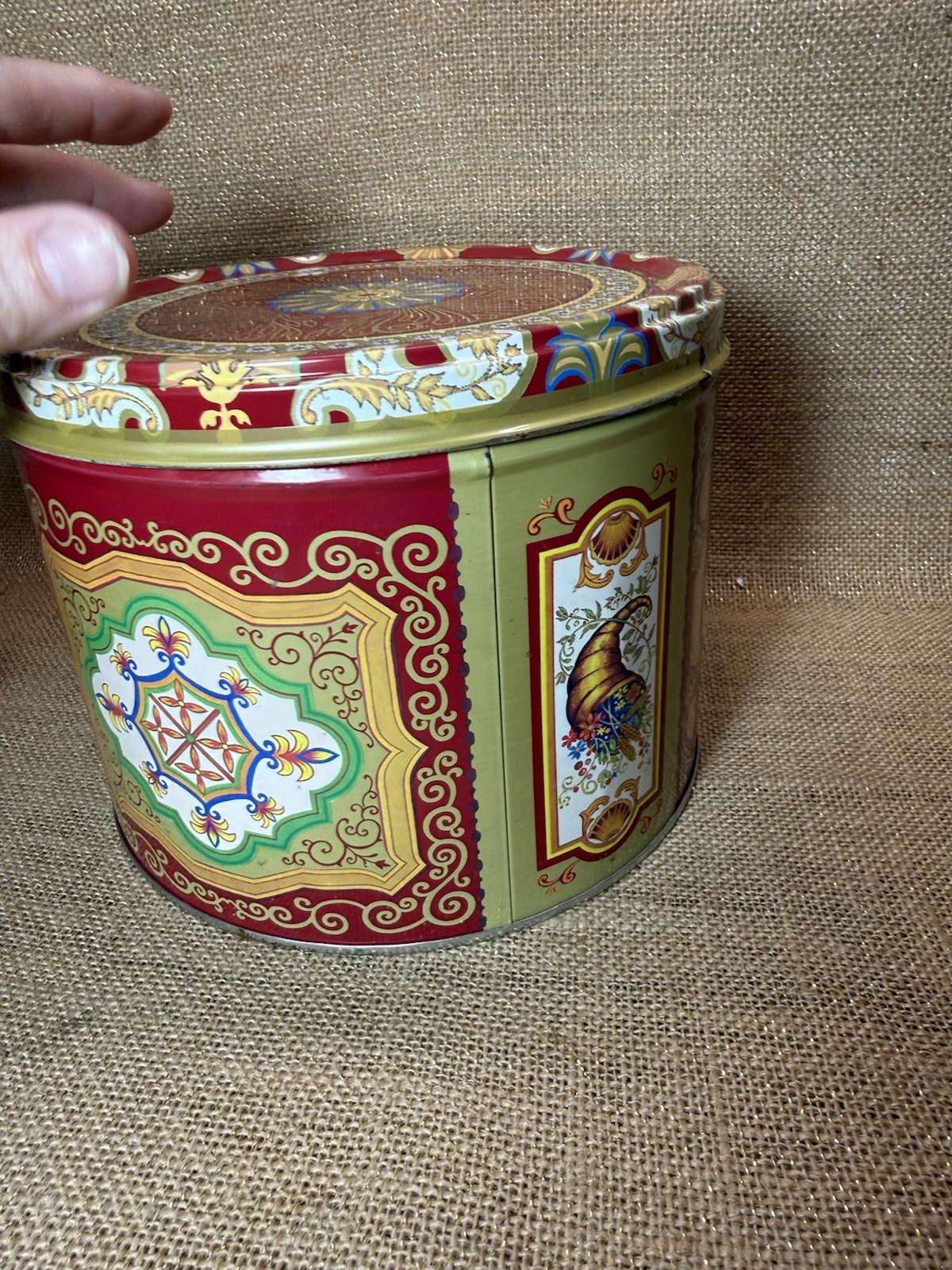 Red Round 5.6″ Tall Cookie Tin Decorative Nayakers Pepparkakor Swedish EMPTY