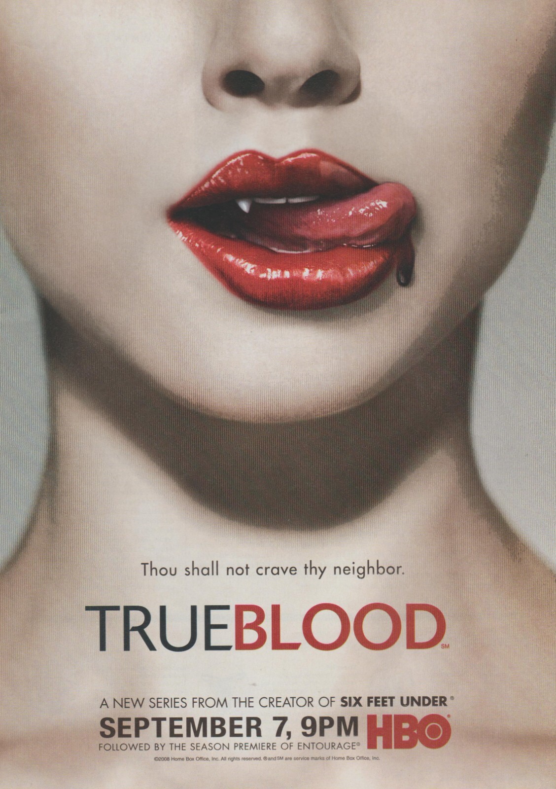 2008 True Blood – Vampire Girl Licks Lips – HBO TV Series Promo – Print Ad Art