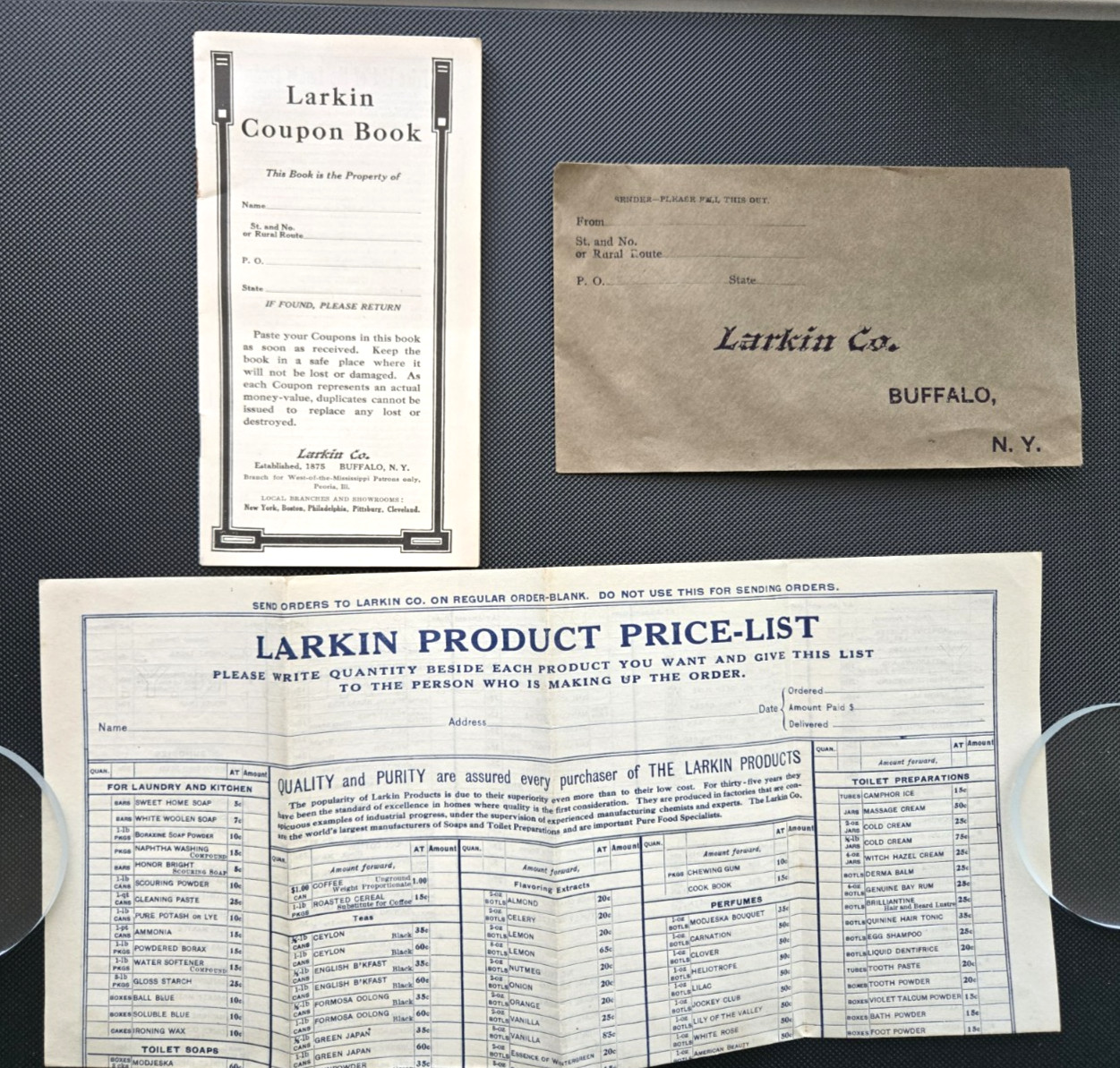 RARE – 1912 Larkin Company Price List, Coupon Book & Envelope – Buffalo, NY