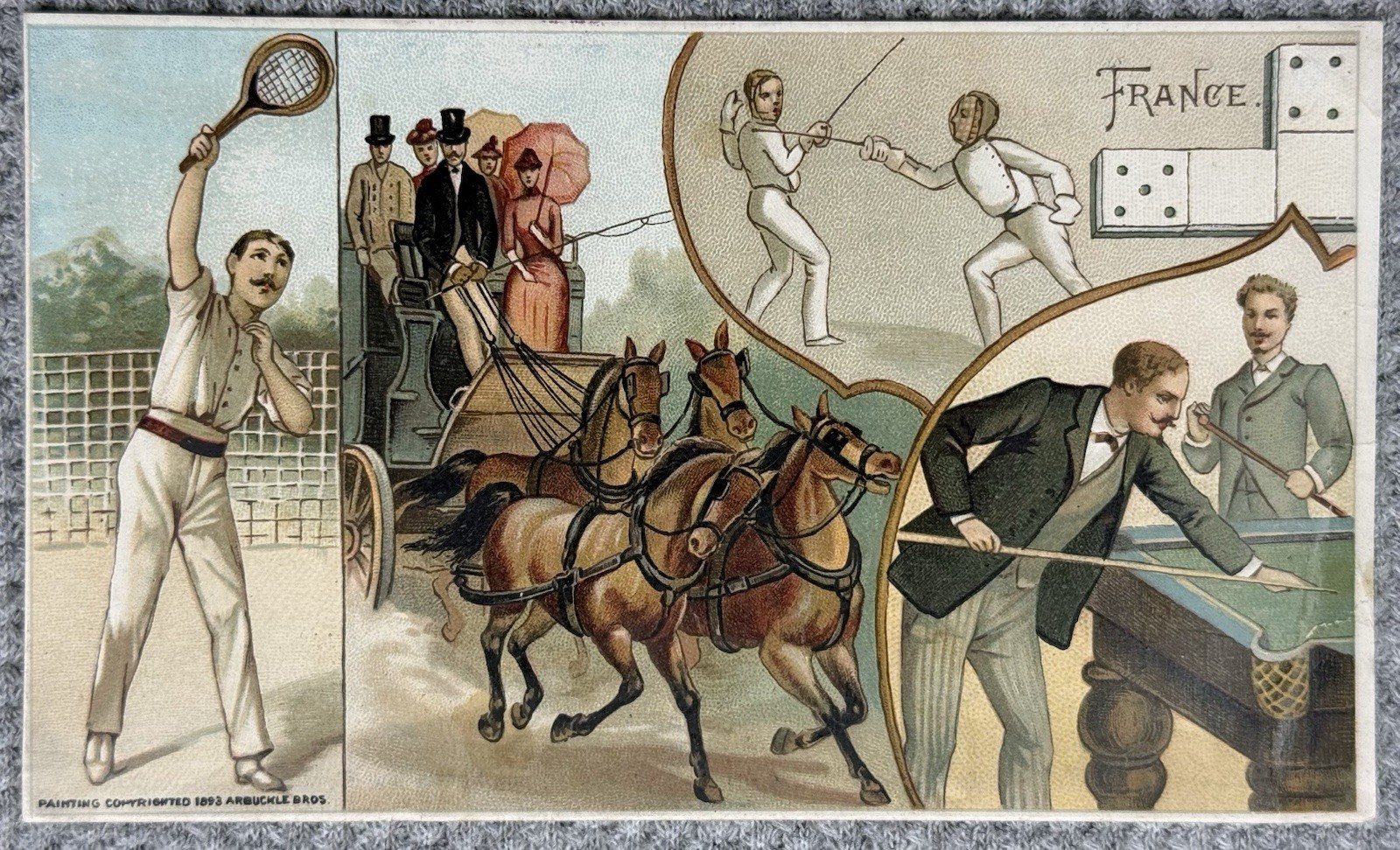 1893 Trade Card Arbuckle Brothers Coffee France Sports And Pastimes