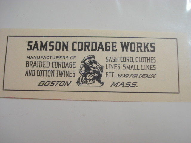 Advertisement from 1924 Samson Cordage Works, Boston, Mass.