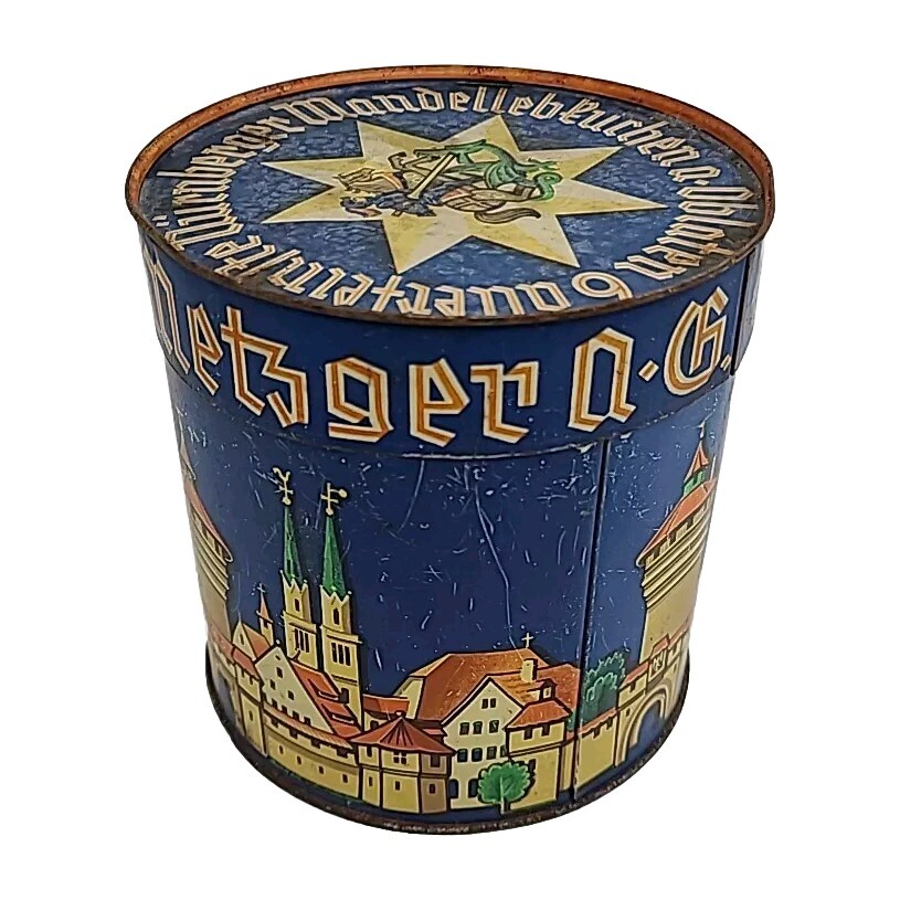 HEINRICH HAEBERLEIN METZGER Embossed Cookie Candy Tin 6 Stuck Nurnberg Germany