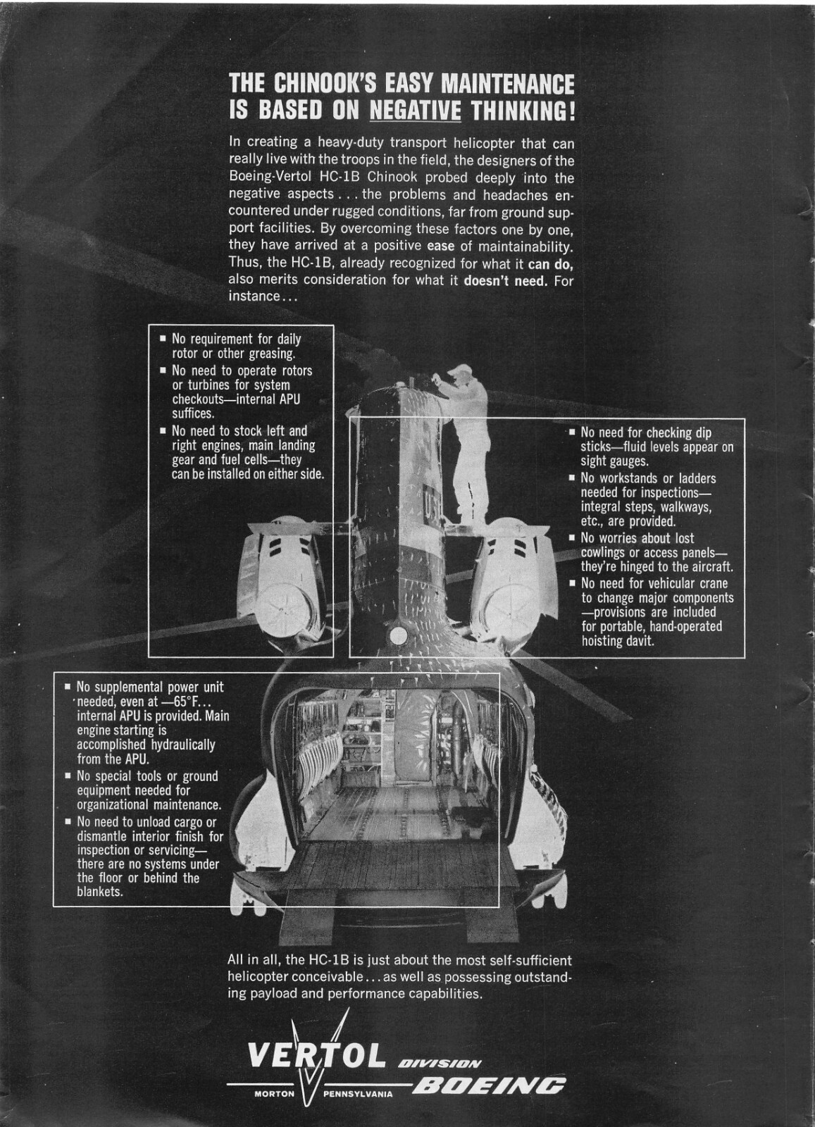 Chinook Boeing Vertol Division HC-1B Interior Cutaway Maintenance Vtg Print Ad