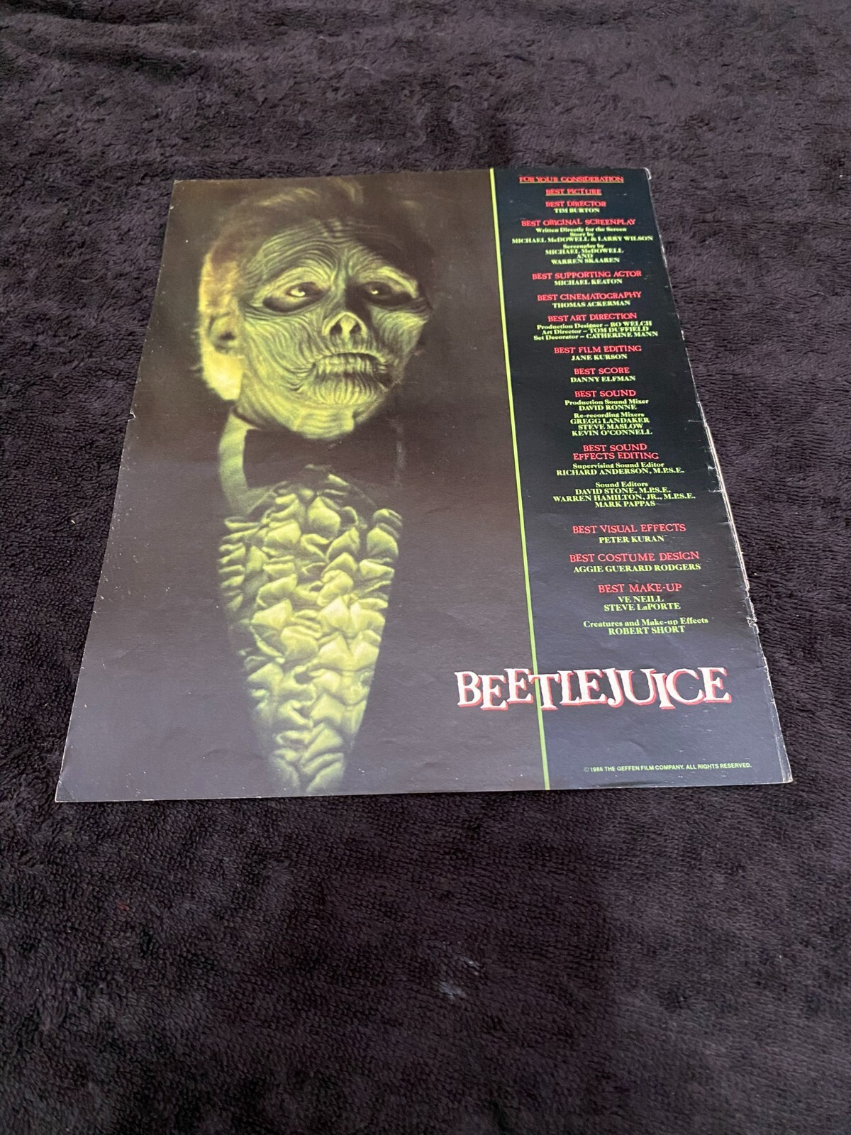 BEETLEJUICE 1988 Oscar ad Michael Keaton, Tim Burton, Winona Ryder, Danny Elfman