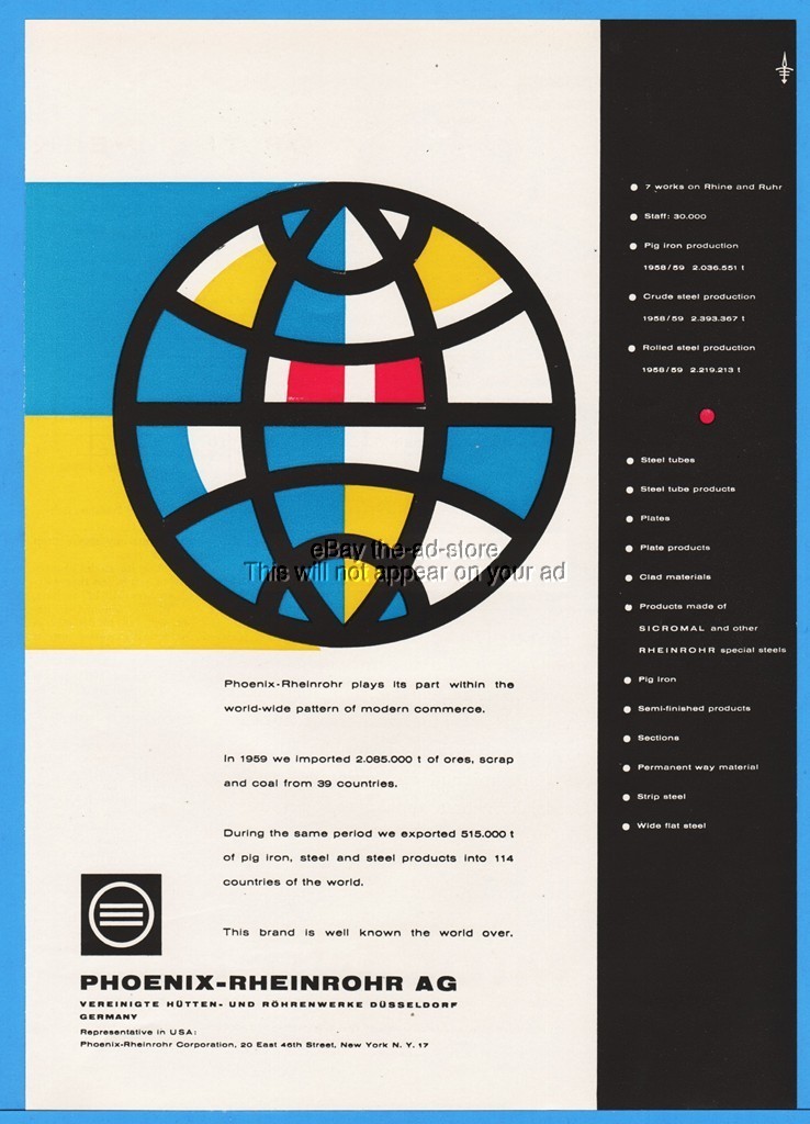 1960 Phoenix Rheinrohr AG Germany Steel World Graphic Design Print Ad