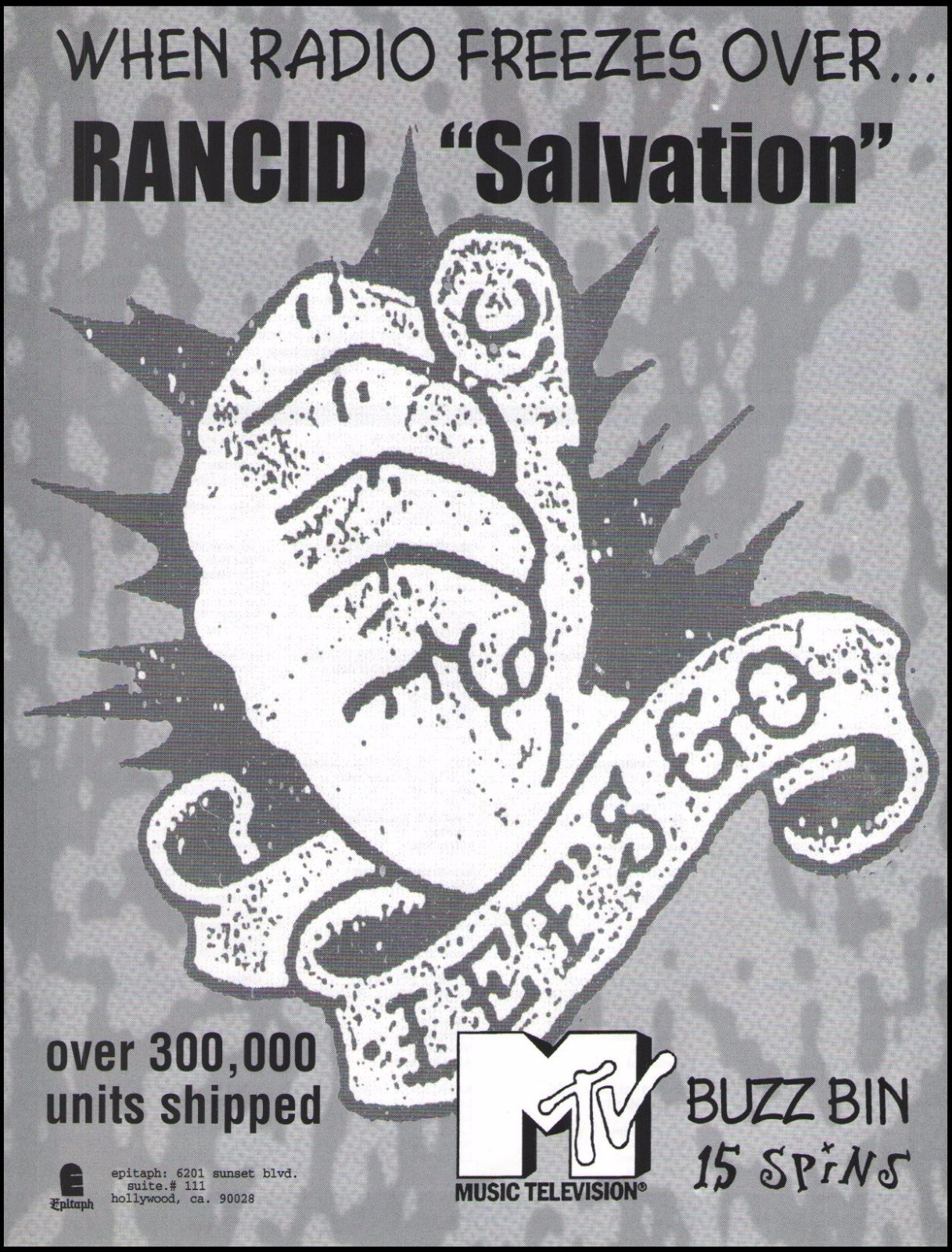 Rancid 1996 Salvation Let’s Go ad 8 x 11 MTV Buzz Bin b/w advertisement print