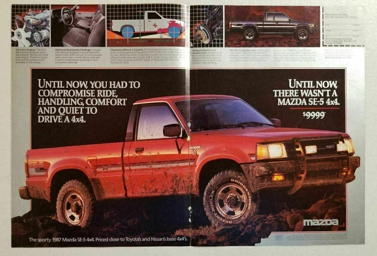 1987 Print Ad Mazda SE-5 Pickup Truck 4×4 with 2.6 Litre Engines