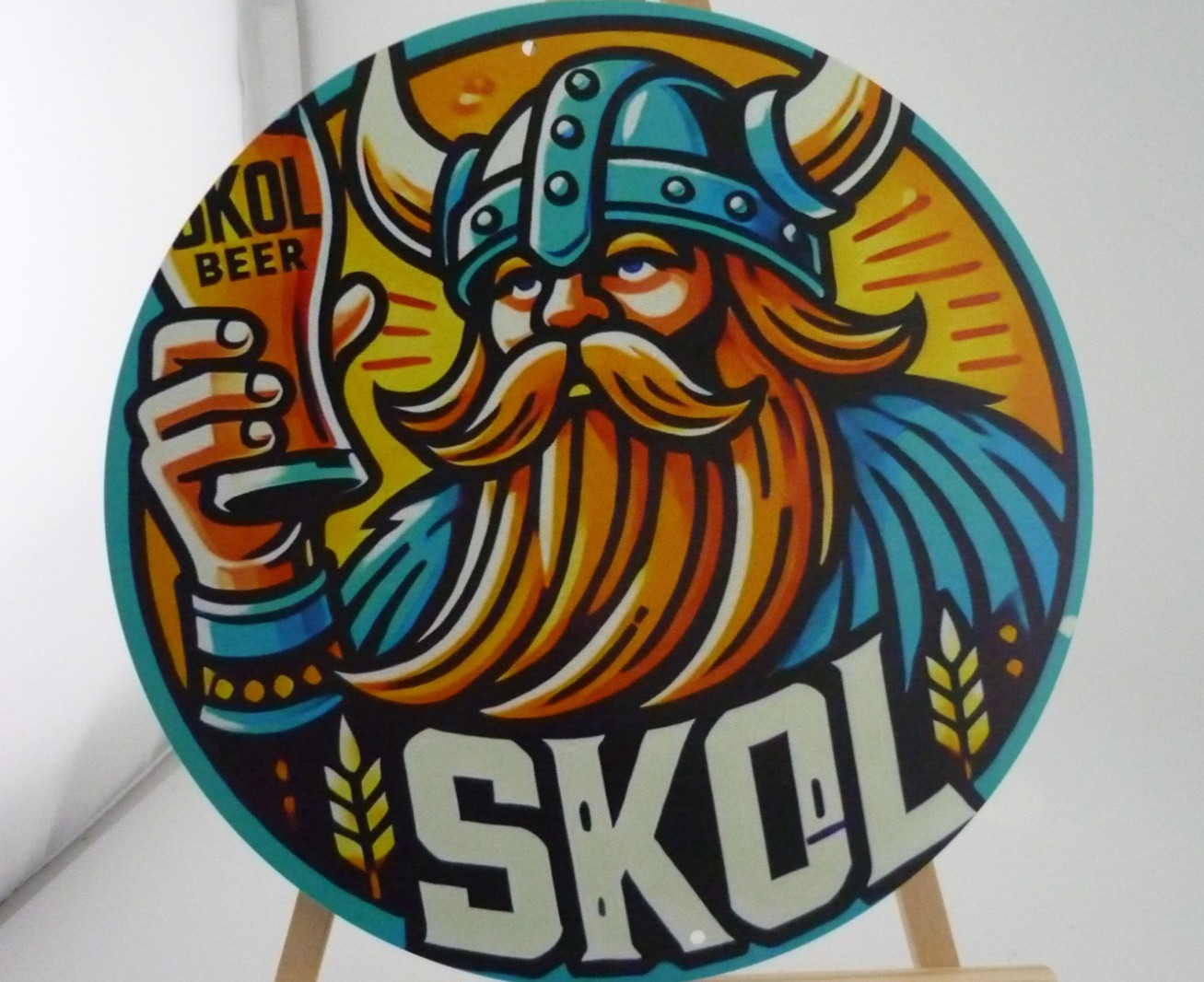 SKOL Viking Beer Tin Sign Round Norse Warrior Bar Pub Man Cave Wall Decor 8″