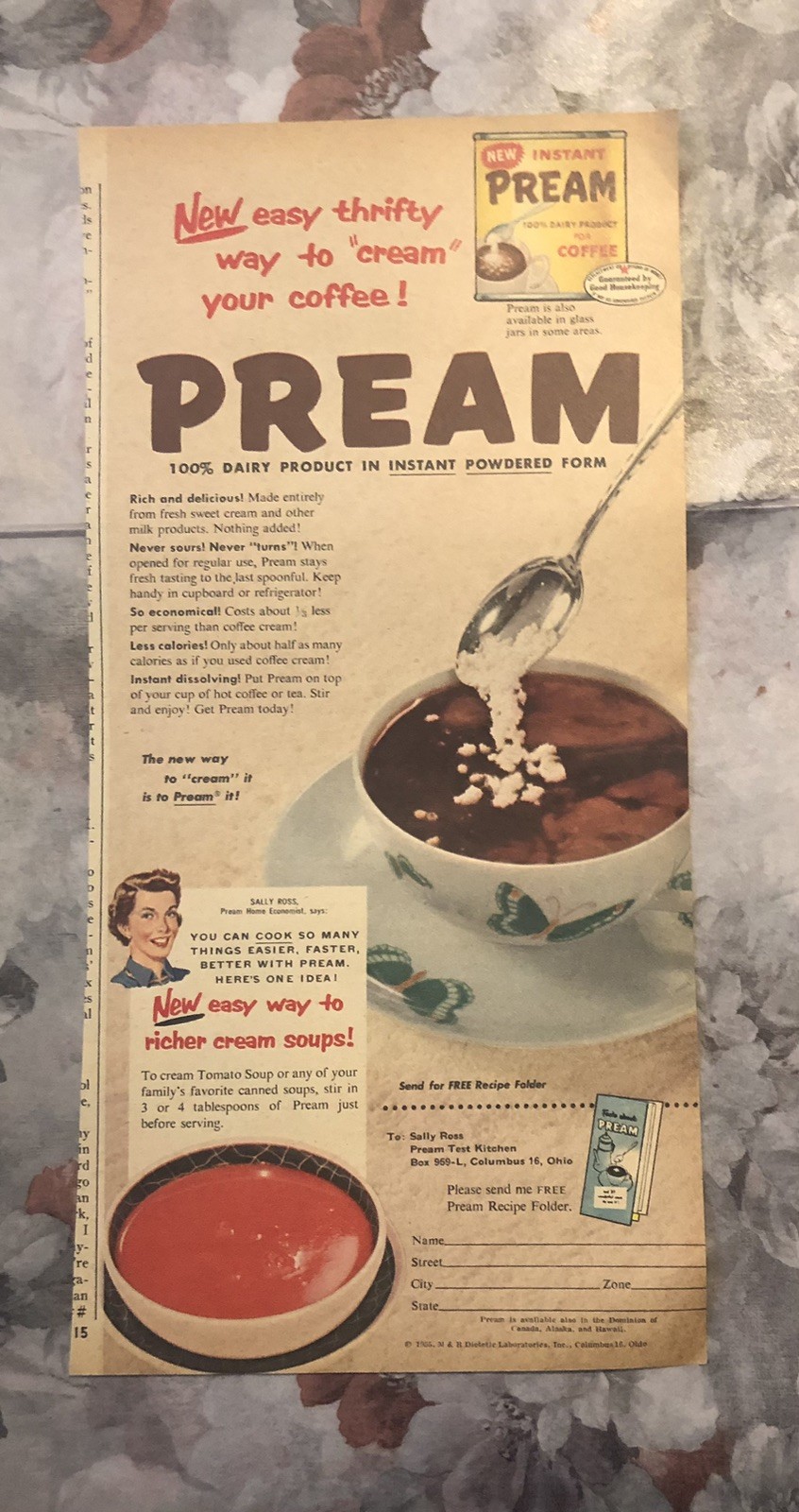 Vintage 1950’s Pream Coffee Sweet Cream Magazine Ad 0C26