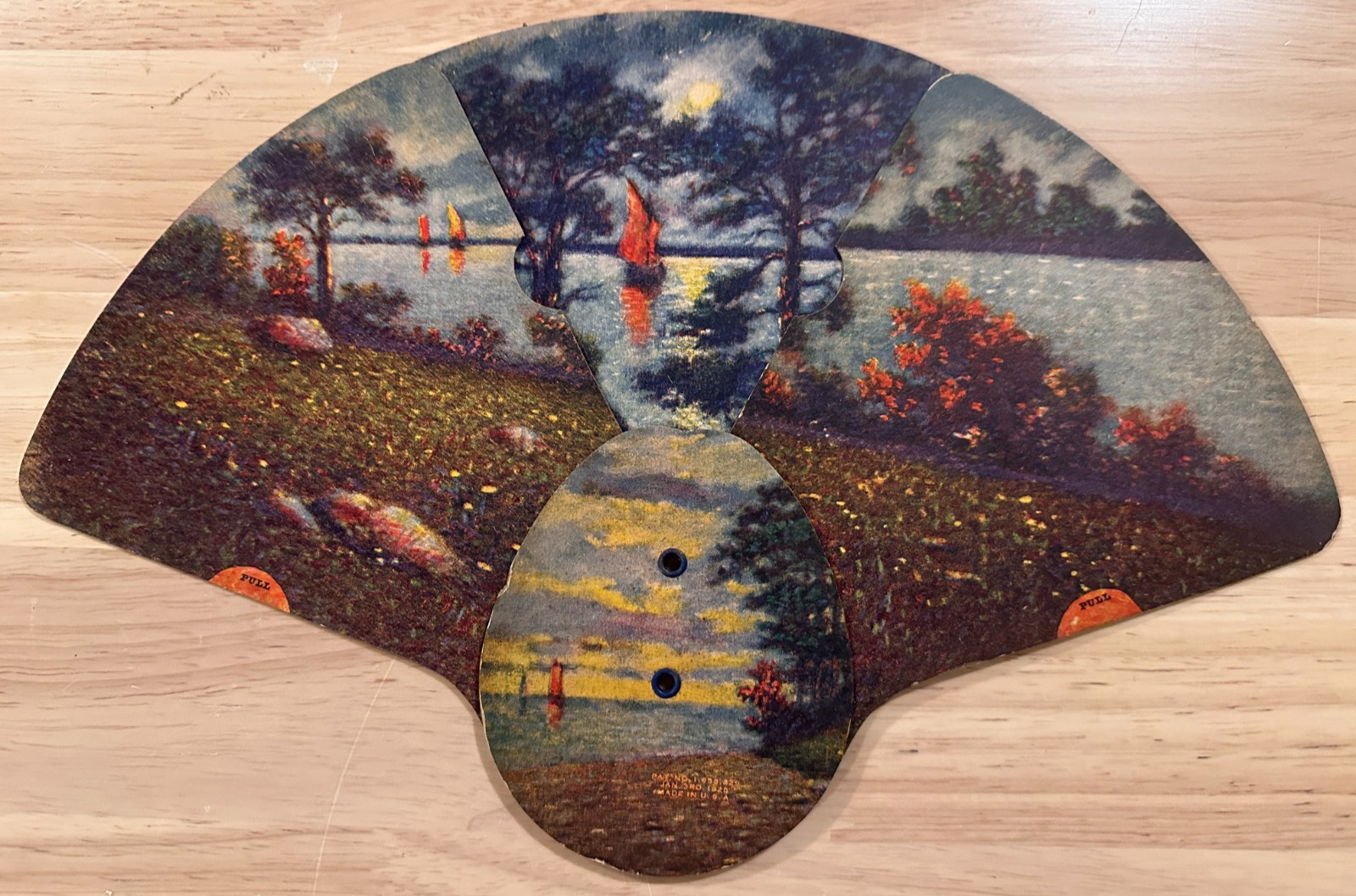 Vintage 1928 Scenic Landscape Tri-Panel Paper Advertising Fan Edwin Pratt’s Sons