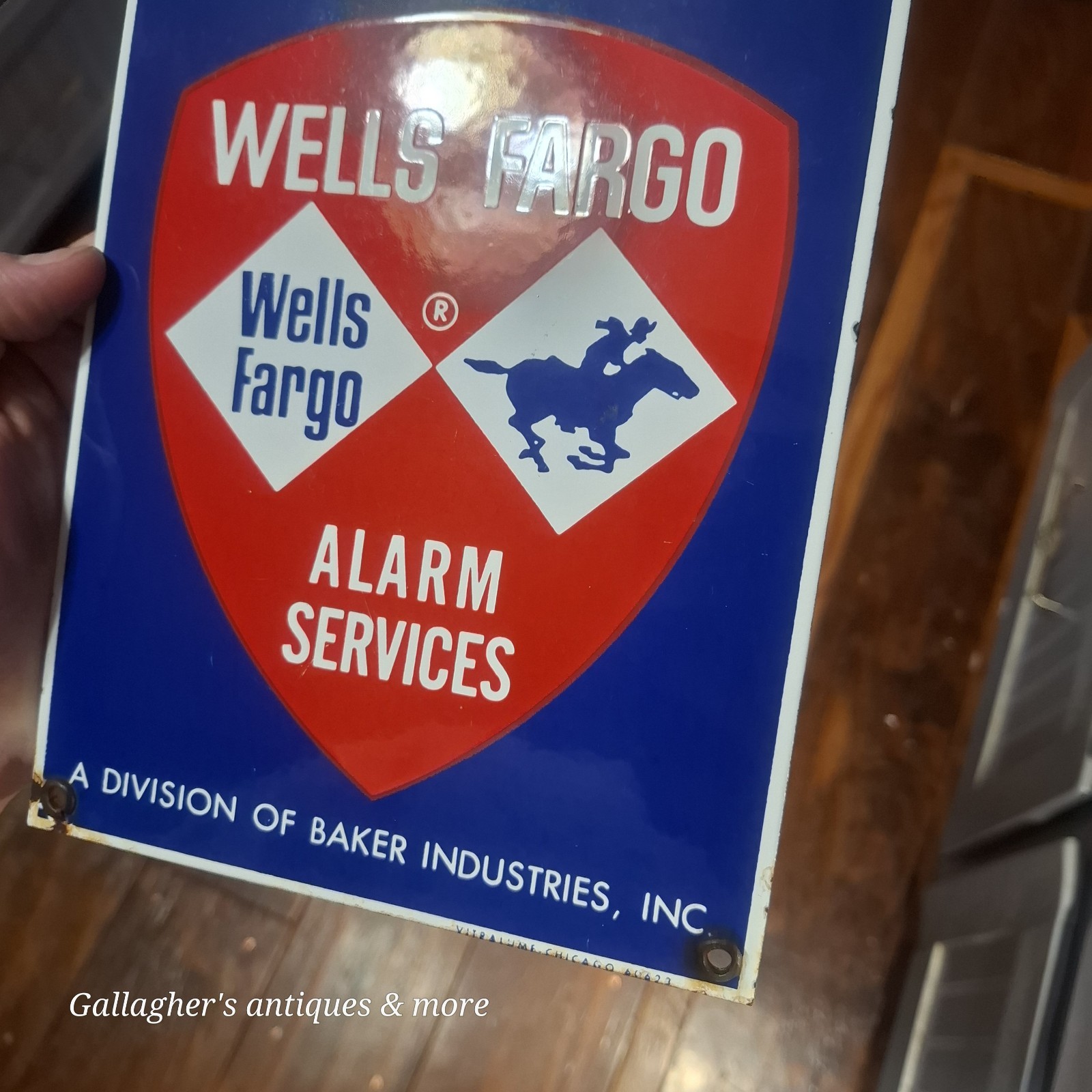 Lot Of 3 Vintage Enameled Porcelain Signs Wells fargo Voltage Fire Hose