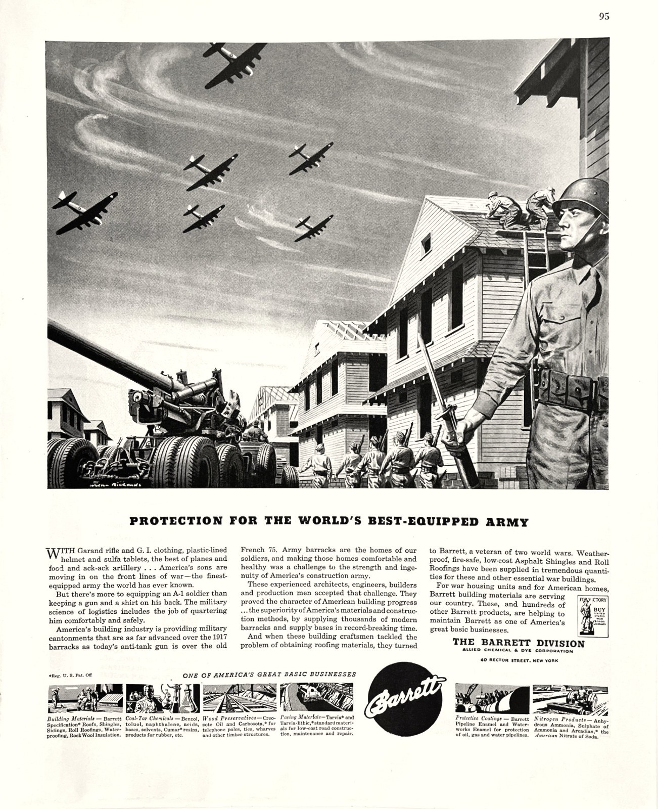 Barrett WWII Anti Tank Raid Soldiers Army Housing Construction Vtg Mag Print Ad