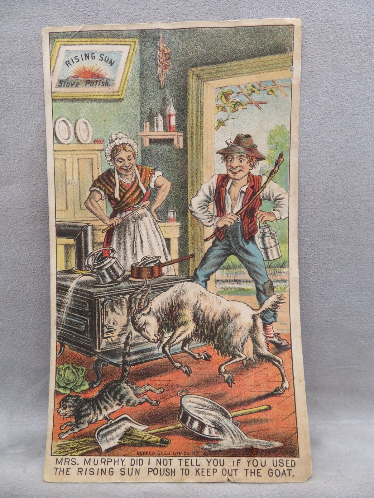 1800’s Victoria Trade Card The Rising Sun Stove Polish Humorous