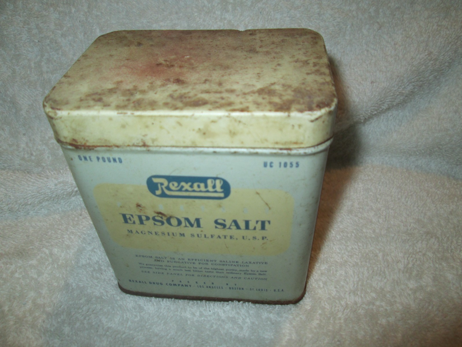 Vintage Rexall Drug Store Epsom Salt ONE POUND Tin Empty Pharmacy UC-1055