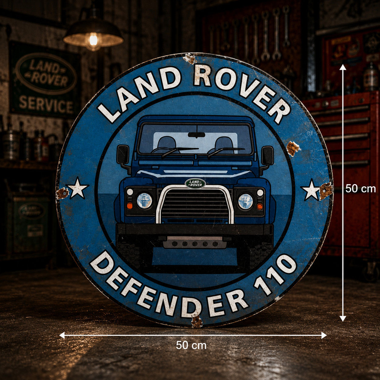 Land Rover Defender 110 Rusty Metal Sign – Garage Decor – 50 cm (19.7”)