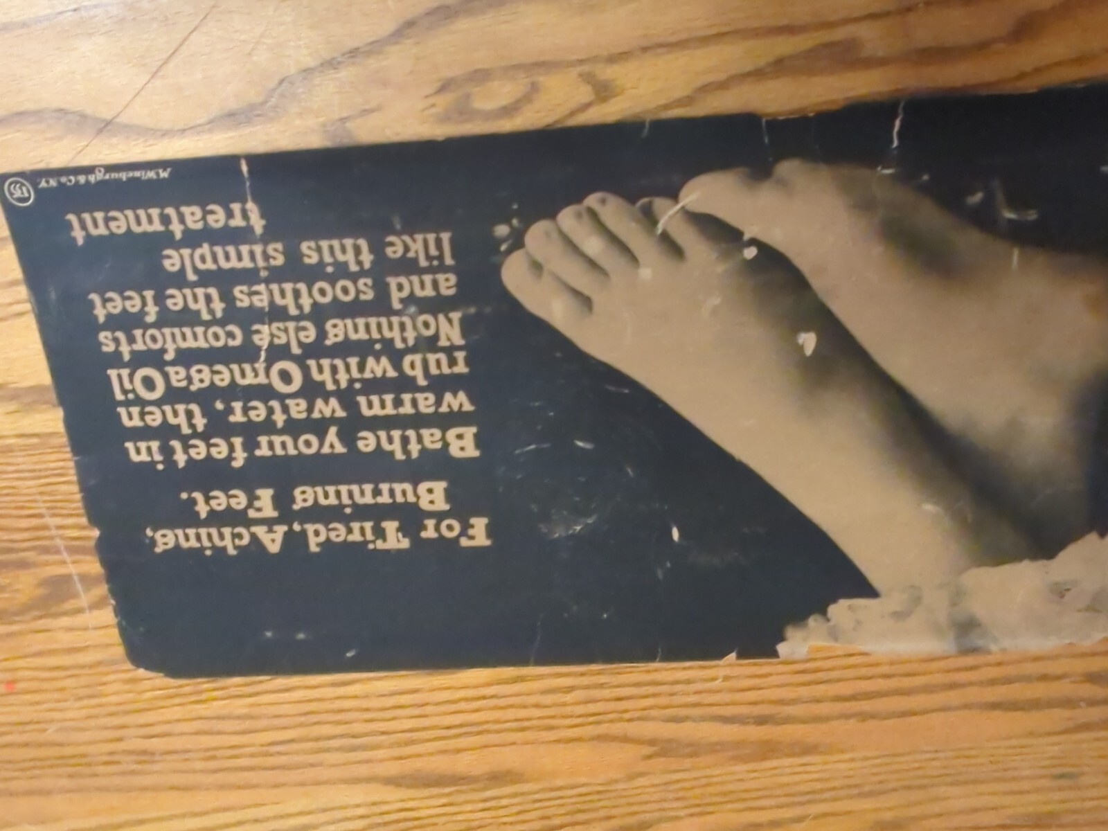 OMEGA OILS FEET LADY PHOTO NY OLD 1920S TROLLEY CARD PAPER SIGN RARE AD ANTIQUE