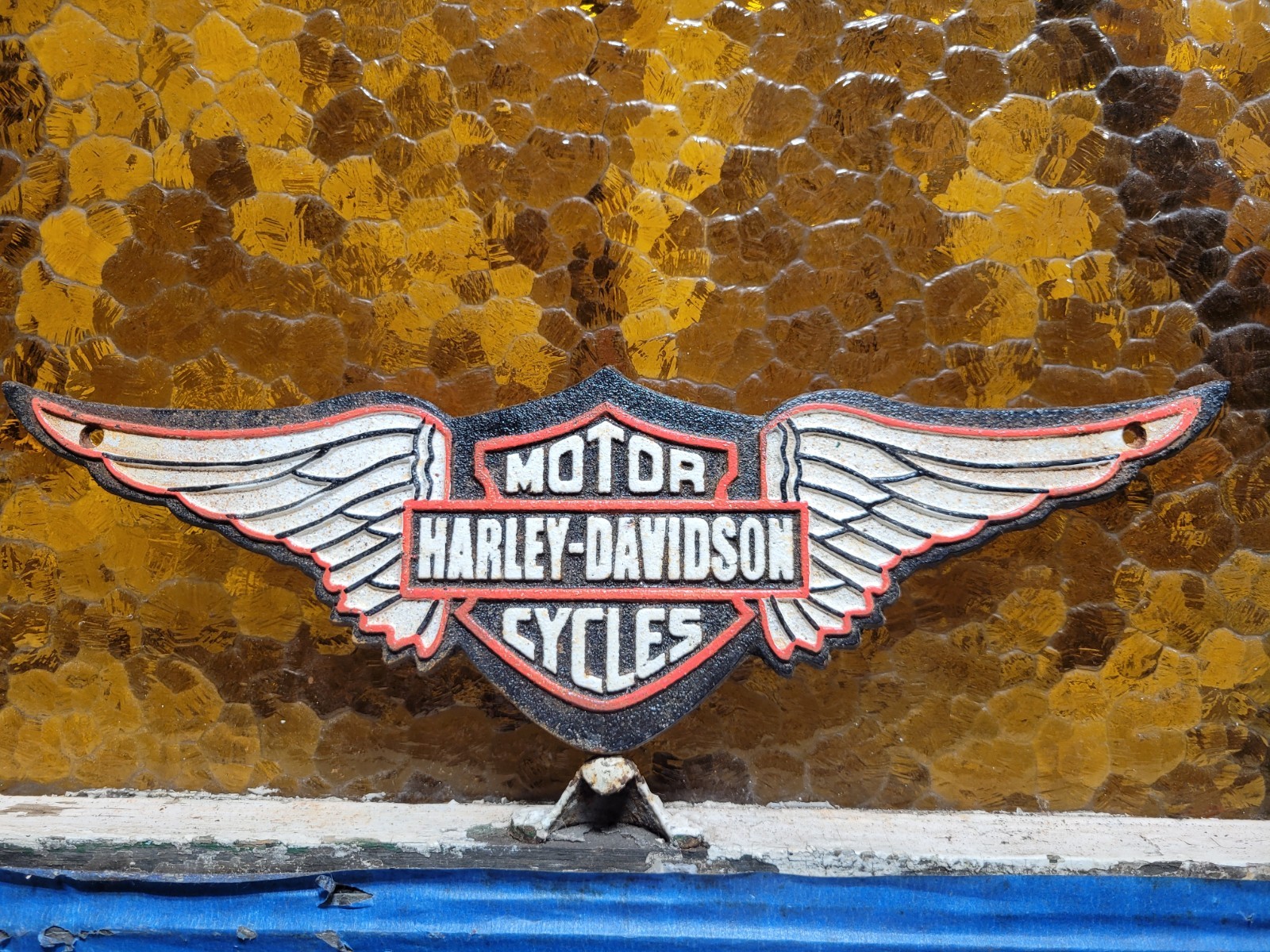 VINTAGE HARLEY-DAVIDSON SIGN CAST IRON METAL MOTORCYCLE DEALER SALES WING CYCLES