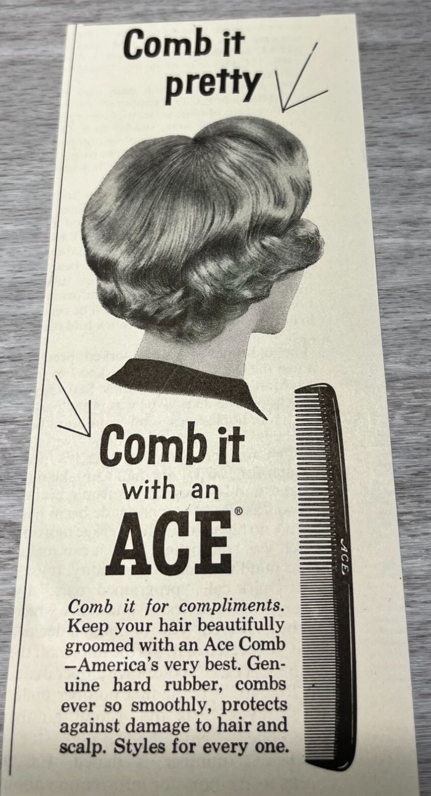 Ace Comb it with Ace Vintage Mini Print Ad 1960s Hair Care Beauty Salon Decor