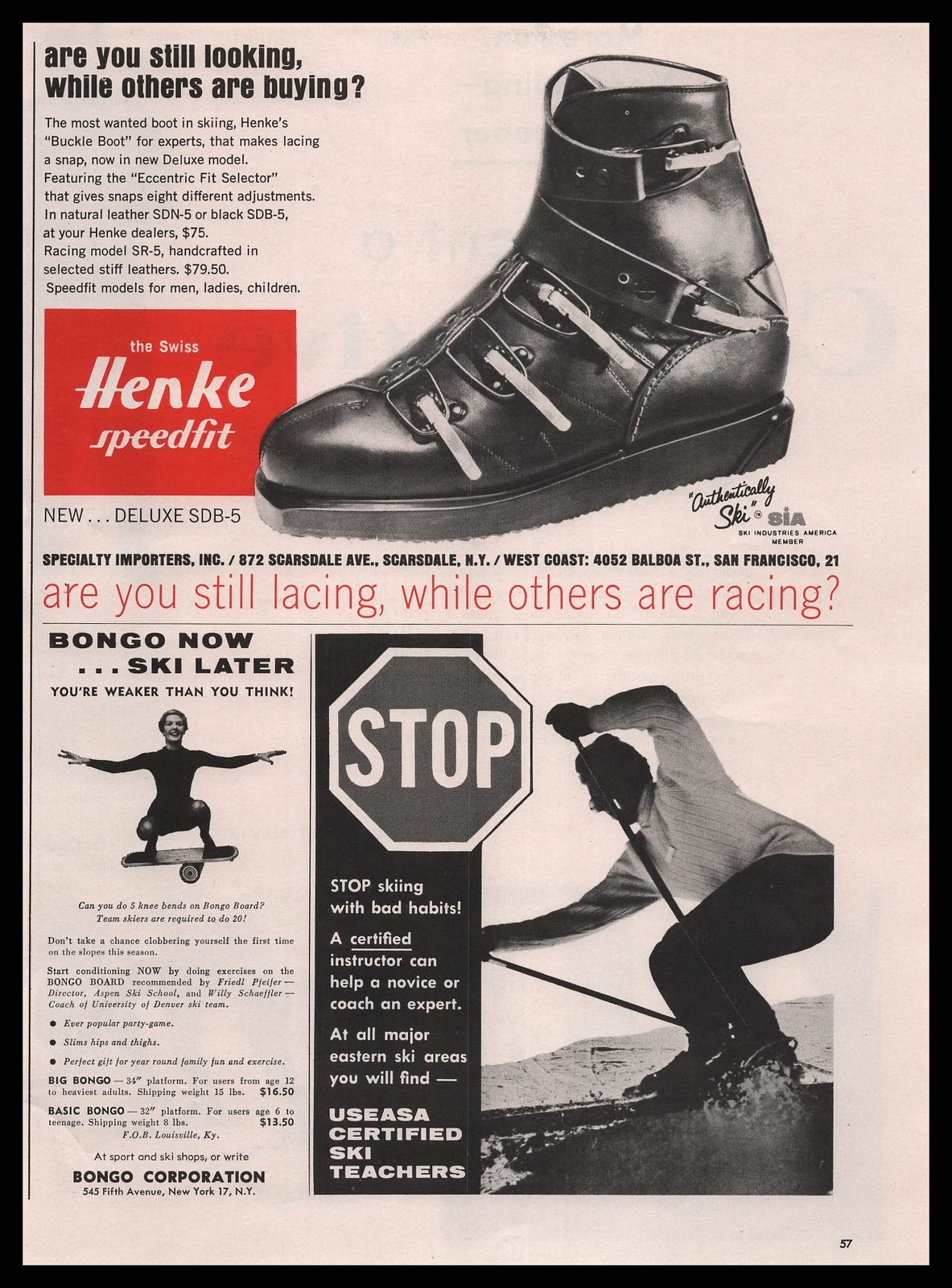 1963 Bongo Corp. New York City Snow Ski Exercise Trainer Photo Vintage Print Ad