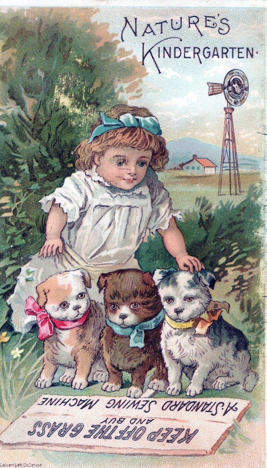 Standard Sewing Machine Little Girl Puppys Kittens Victorian Trade Card A4V