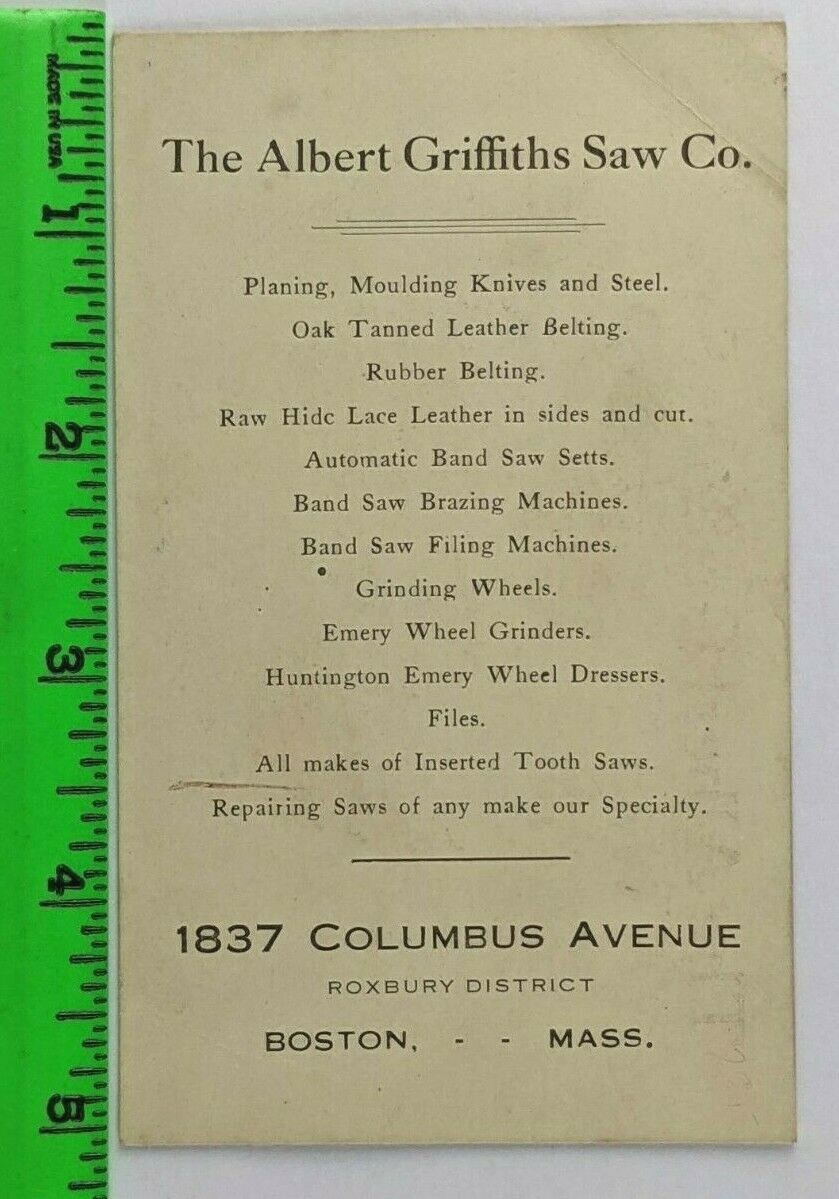 Vintage 1900’s Griffiths Saw Co Machine Blade Knife Business Trade Card Boston