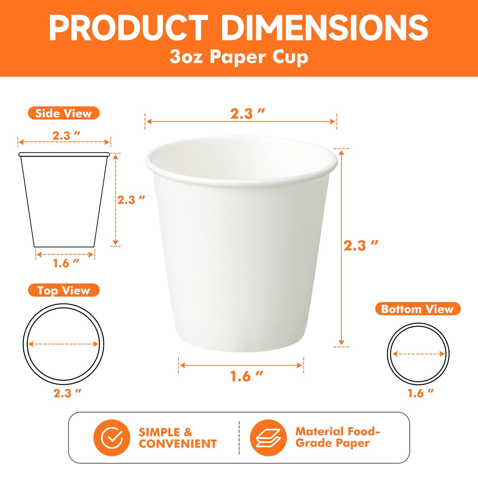 METAPRINT 600 Pack 3 oz Small Paper Cups, Disposable Bathroom 3oz, White