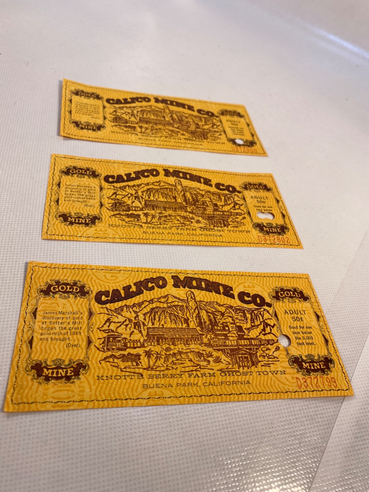 Calico Mine Co. Knotts Berry Farm Admission Gold Tickets Lot of 3 1950’s