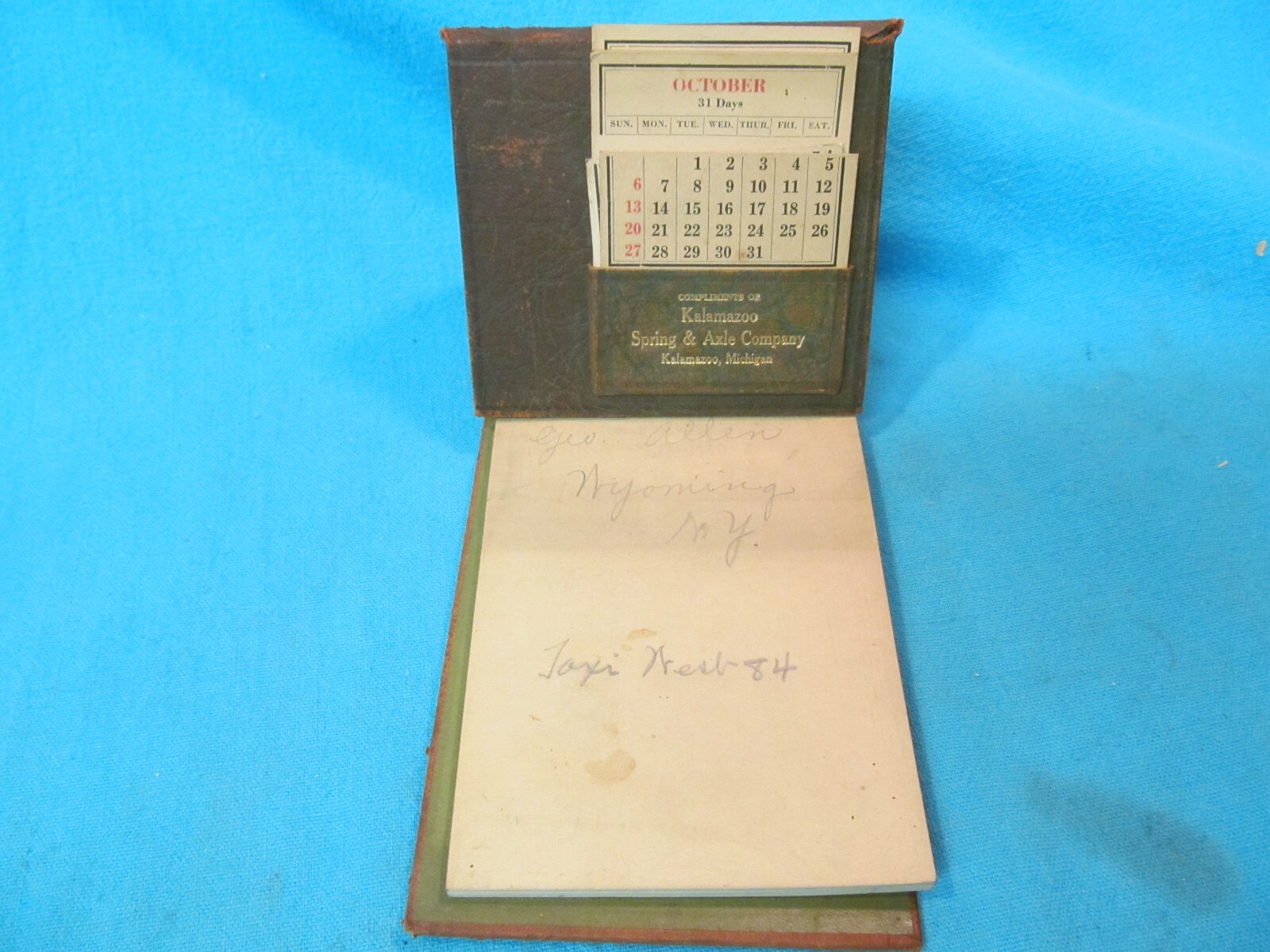ANTIQUE KALAMAZOO SPRING & AXLE ADVERTISING NOTE PAD PAPER PERPETUAL CALENDAR