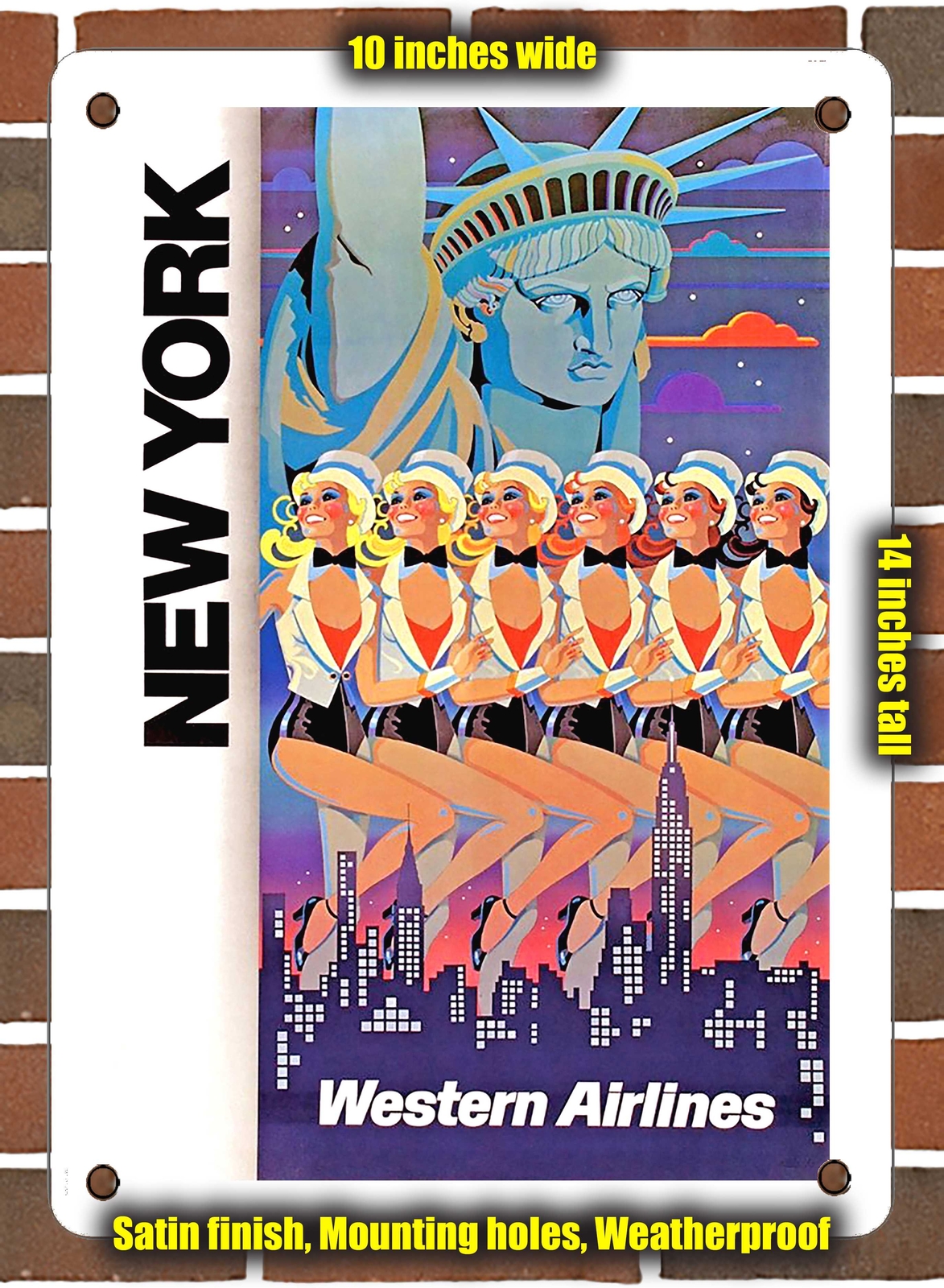 METAL SIGN – 1971 New York by Western Airlines – 10×14 Inches