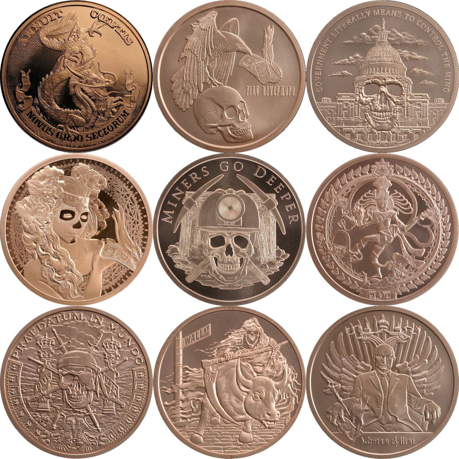 2019 Mini Mintage 2 oz .999 Pure Copper BU Round/Challenge Coin – 9 Designs