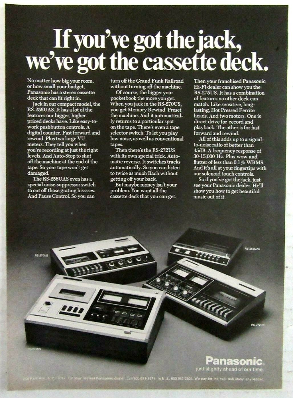 1972 PANASONIC ELECTRONICS Stereo Cassette Decks Magazine Ad