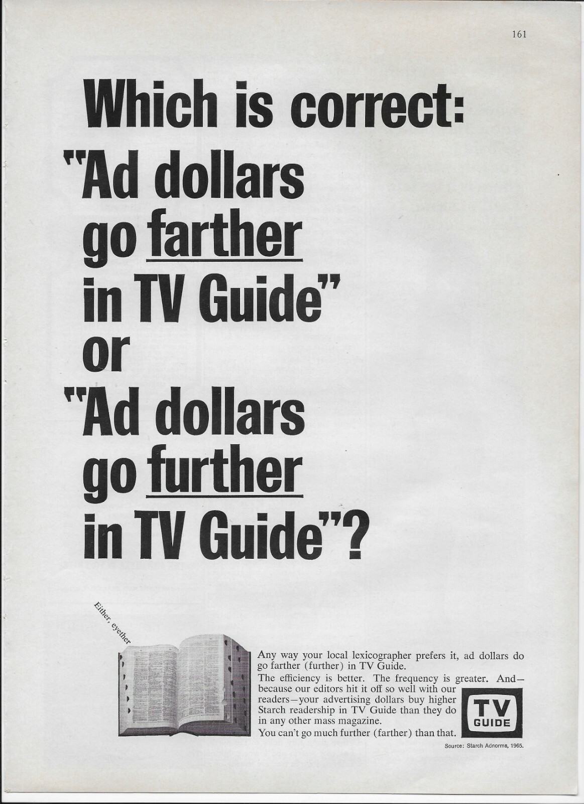 1966 TV Guide Advertising Dollars Frequency Starch Readership Original Print Ad