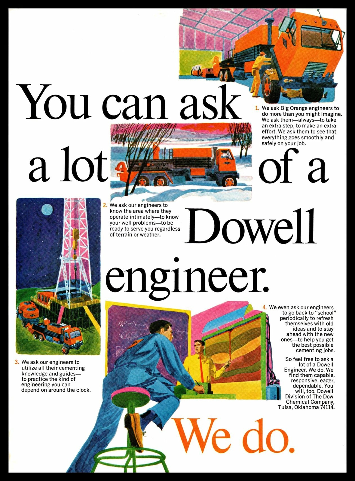 1966 Dowell Big Orange Oil Field Engineer Dow Chemical Tulsa OK Vintage Print Ad