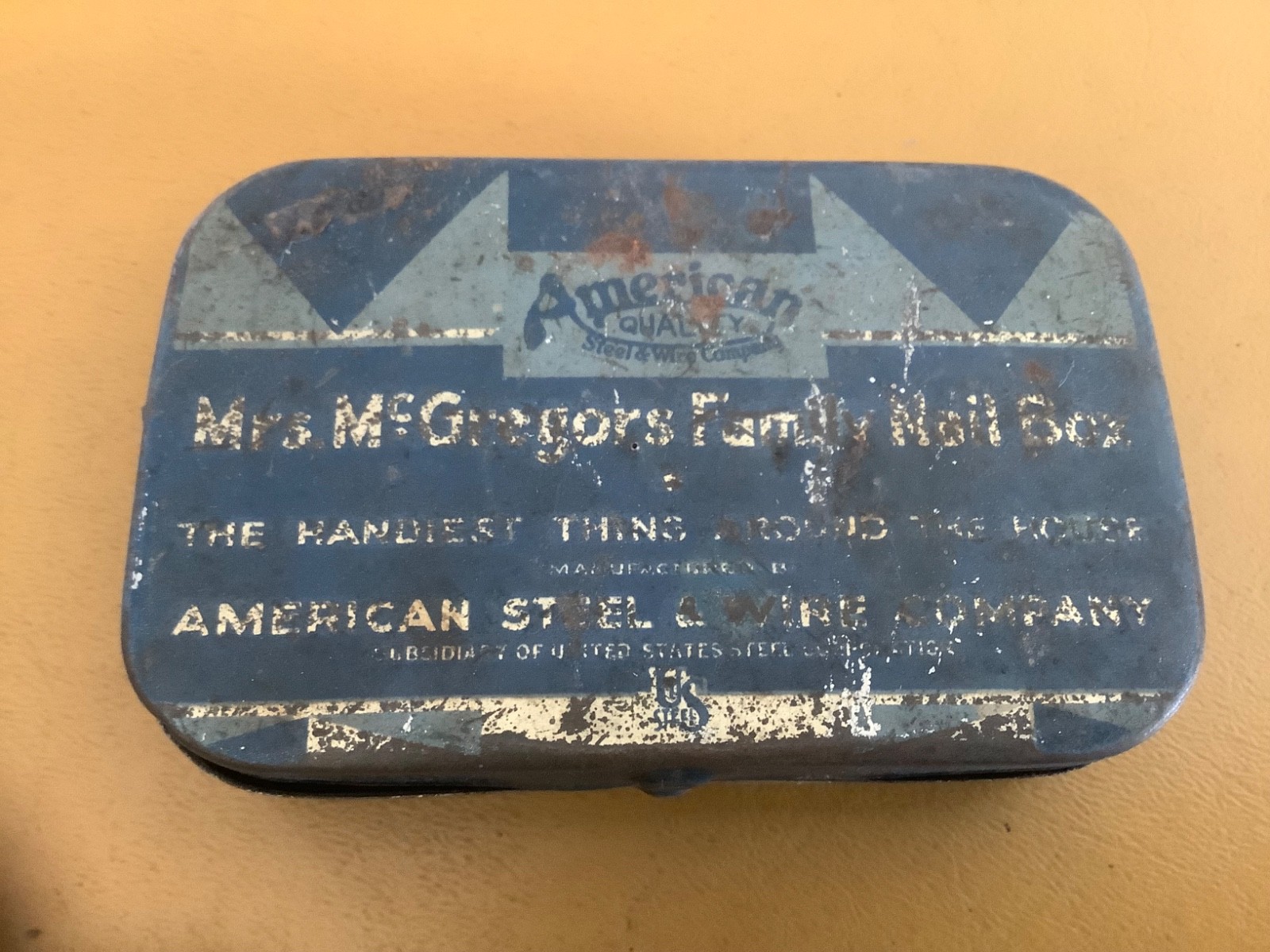 Mrs McGregors Family Nail Box Tin by American Steel & Wire Co Vintage