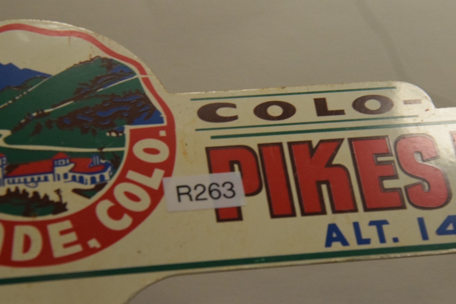 PIKES PEAK CASCADE COLORADO PAINTED METAL TOPPER SIGN ROCKY MOUNTIANS 1950s