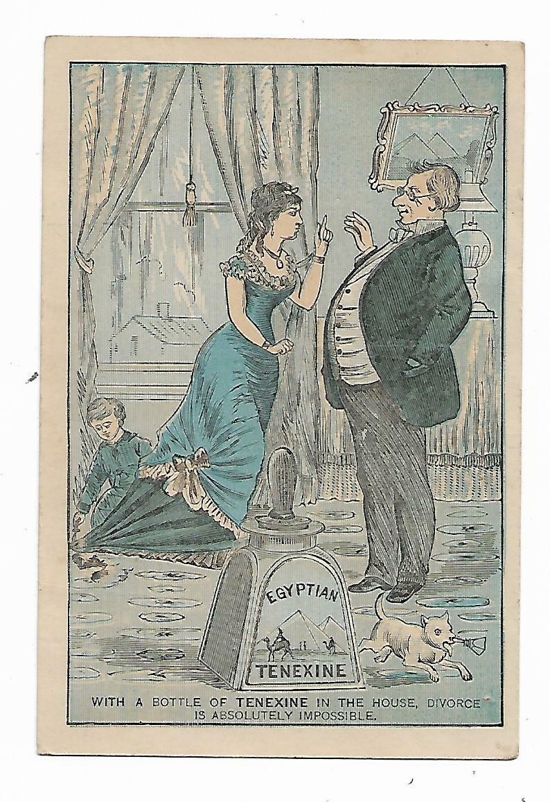 Trade Card Egyptian Tenexine Glue Adhesive Boston Bradbury Pharmacist NO DIVORCE