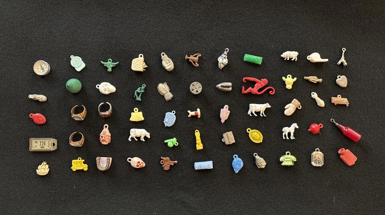 1950s Rare bubble Gum Machine Lot Of 55 Mixed Charms Mouse With Cheese And More