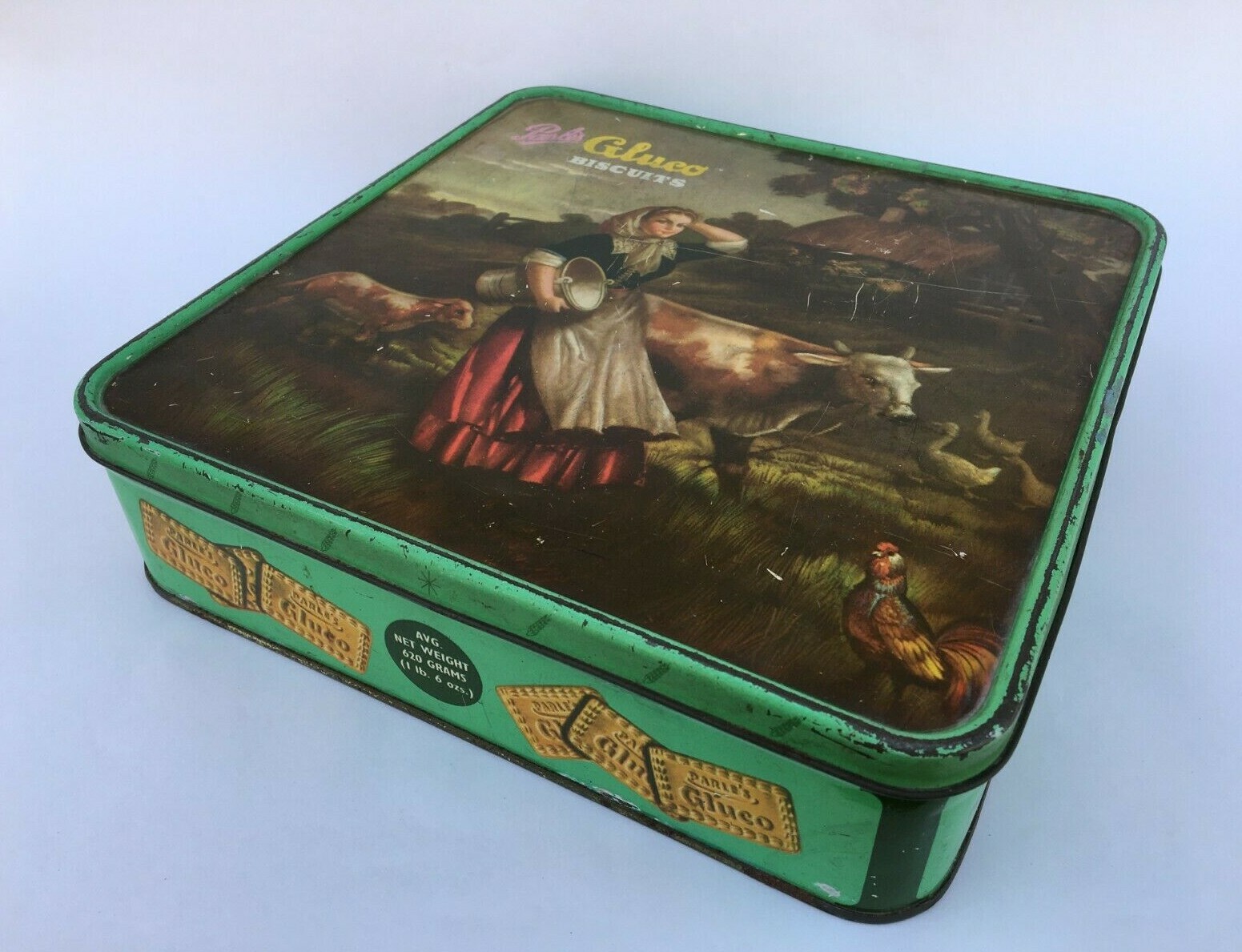 Old Vintage Parle Gluco Biscuits Ad. lady Print Litho Tin Box Collectible