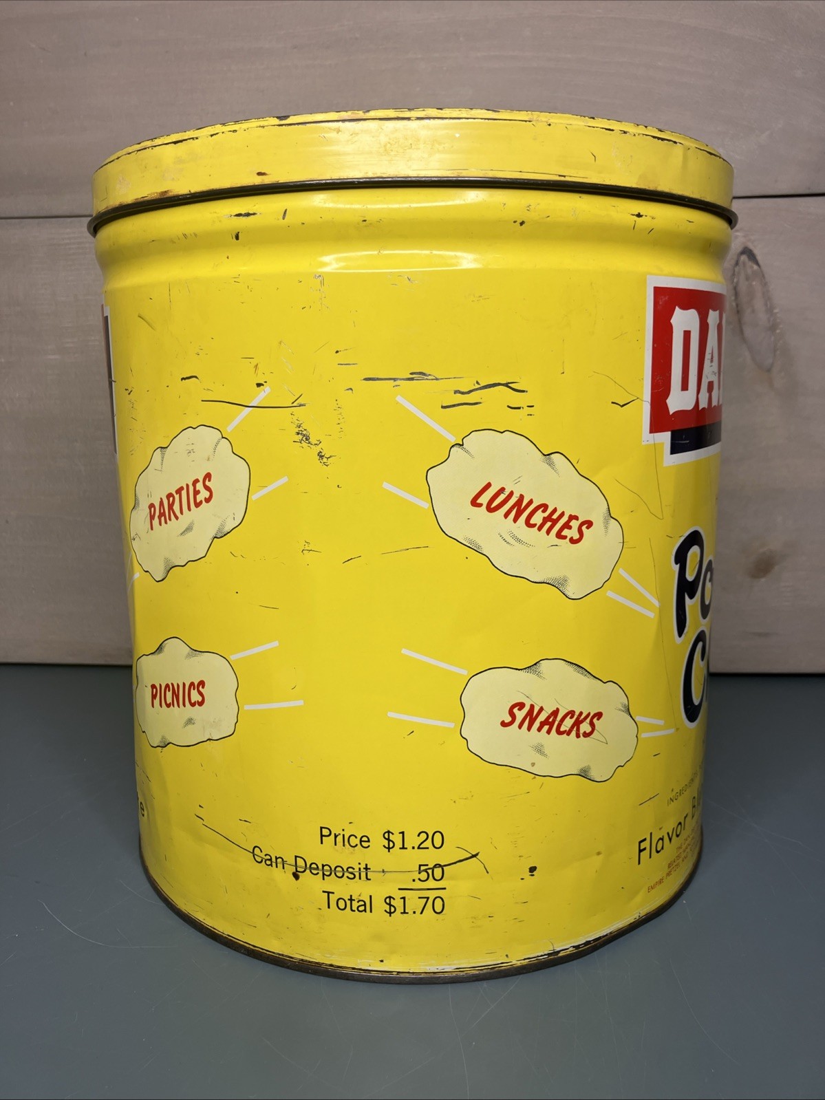 Vintage 1960s Dan-Dee Potato Chip 1.5 lb Tin Can Cleveland OH 11 x 10 “