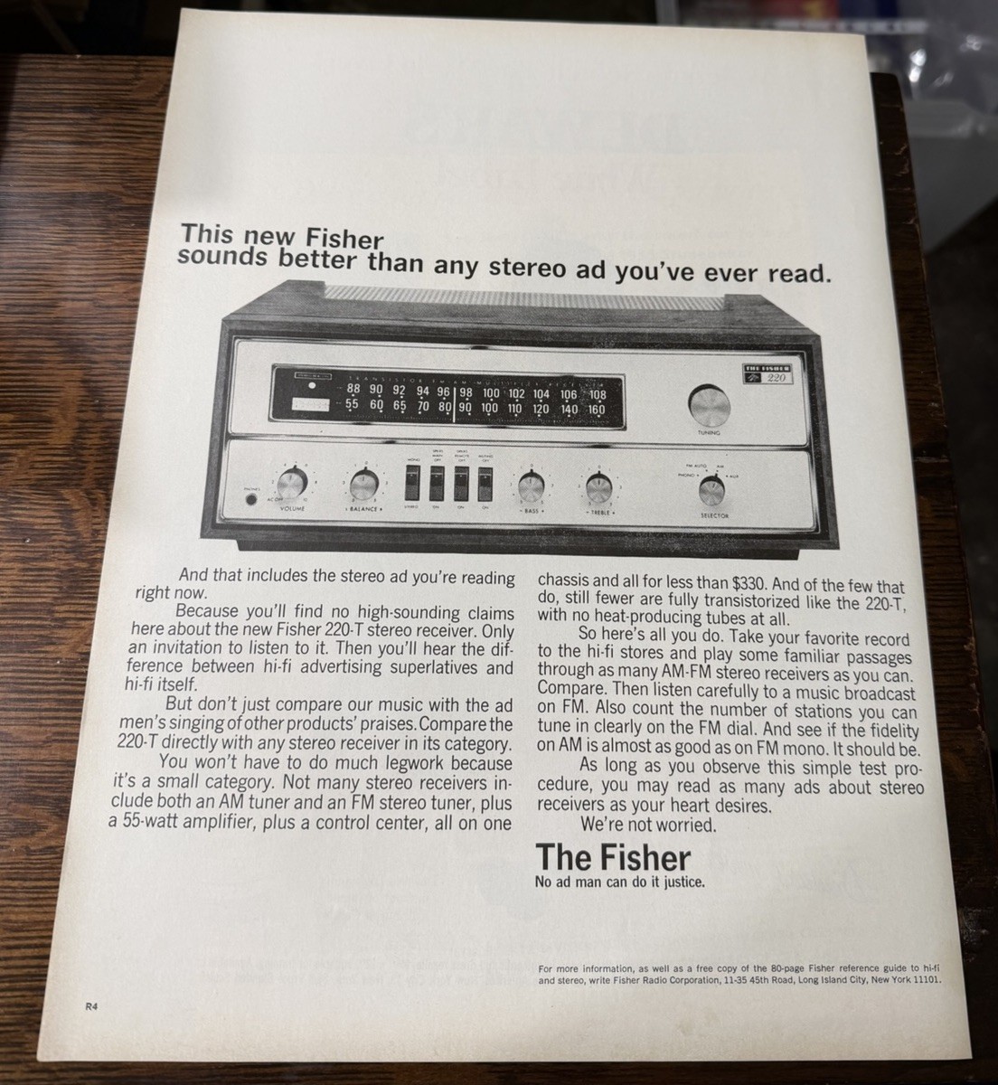 1966 FISHER 220-T STEREO RECEIVER / DEWARS WHITE LABEL SCOTCH – Vtg Ads 2-sided