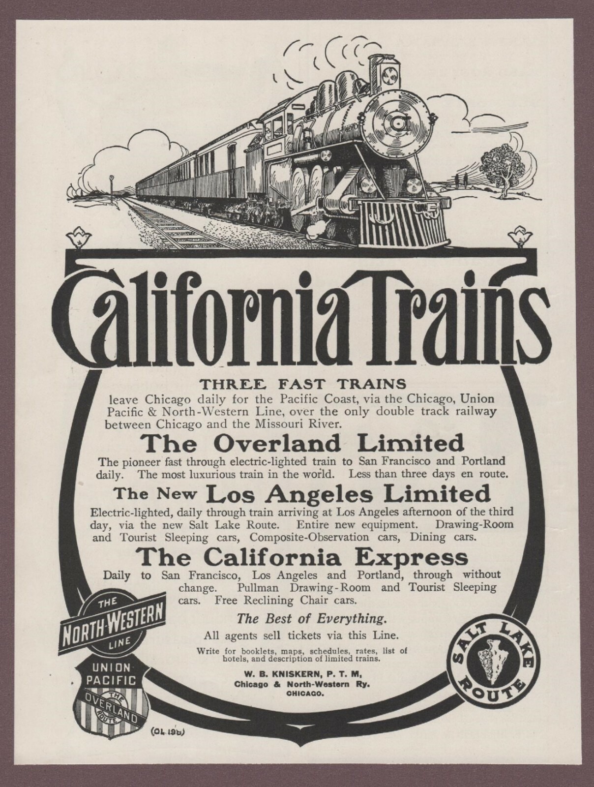 Antique 1900’s – 3 Fast California Trains New Los Angeles Limited 1910 Print Ad