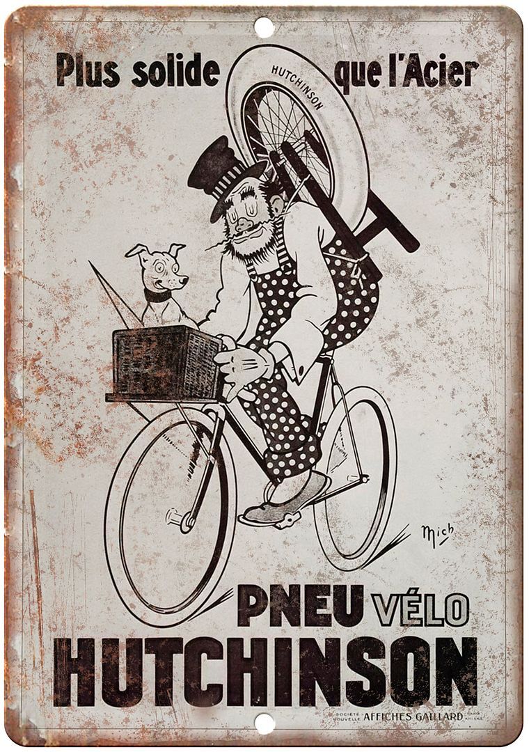 Pneu Velo Hutchinson Vintage Bicycle Ad Reproduction Metal Sign B356